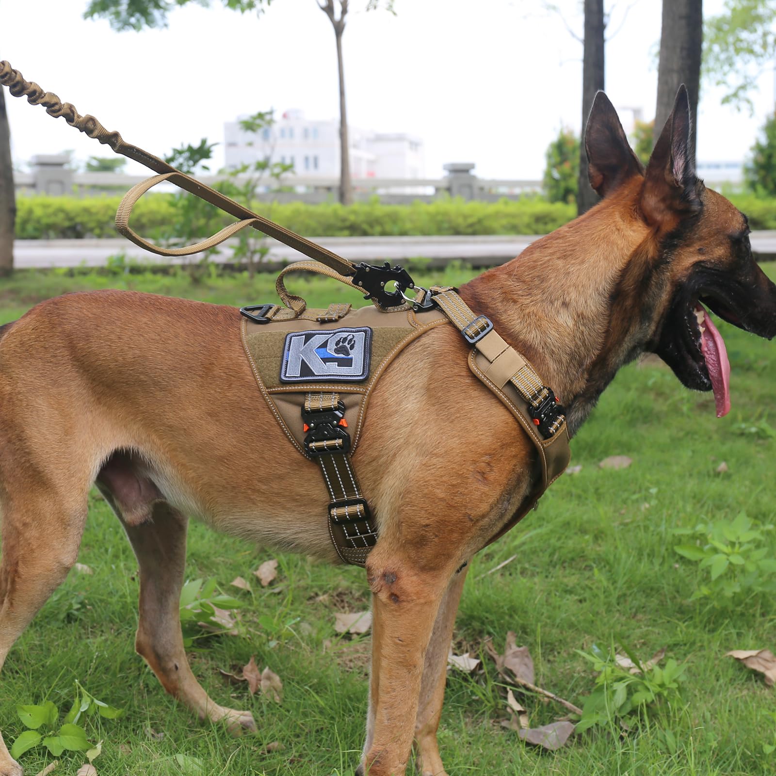 ICEFANG GN8 Tactical Dog Harness for Large Dogs - No-Pull Front Leash Clip, 4X Metal Buckles, Reflective K9 Vest - Adjustable Pet Harness for Training & Walking - Perfect for Outdoor Adventures & Daily Walks (Brown, Large)