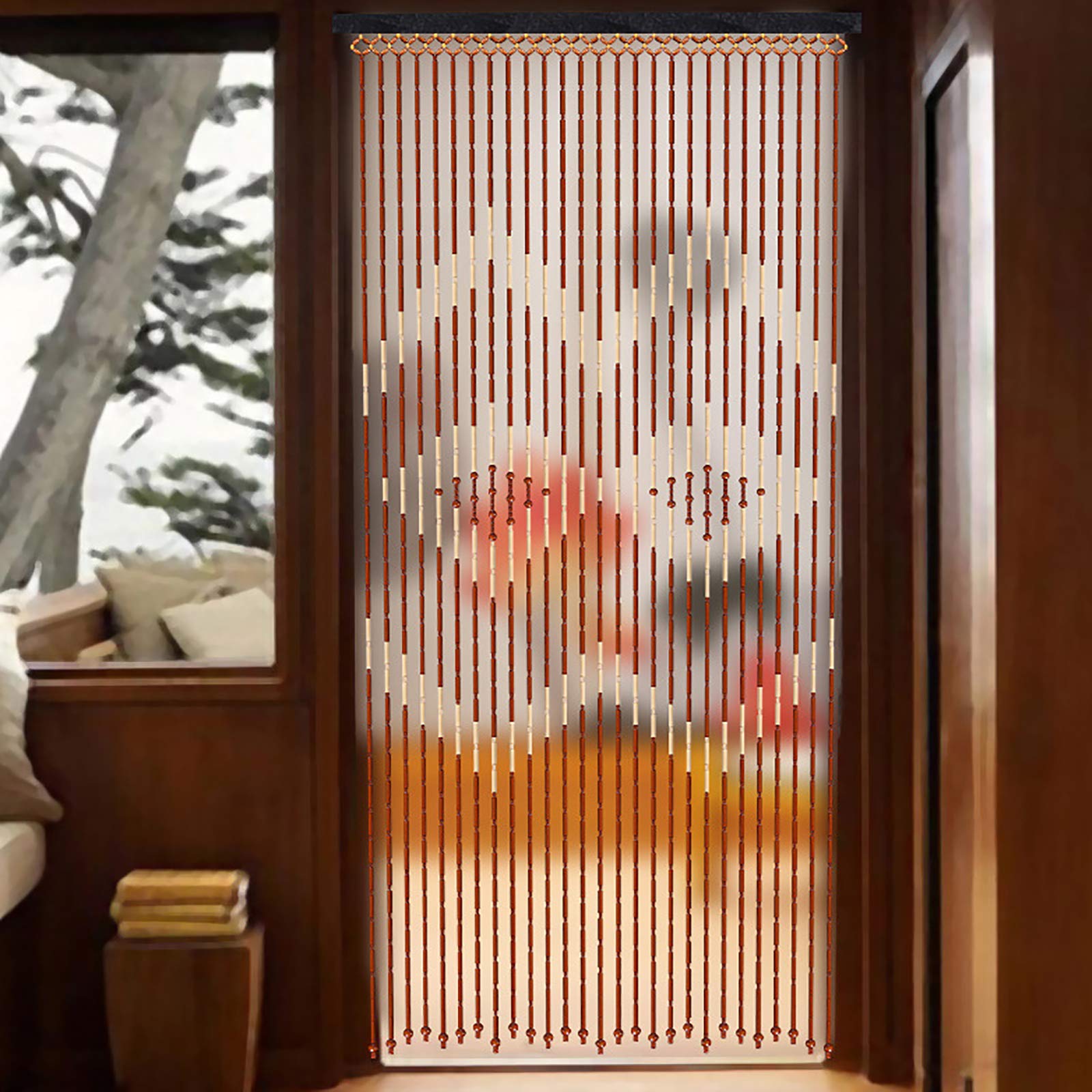 YIYIBYUS 90x175cm Wooden Bead Curtain - 27 Lines Handwoven Macrame Door Curtain with Jagged Pattern, Natural Boho Wall Hanging for Doorway, Window, Wedding Backdrop & Room Divider | Perfect for Boho Home Decor, Bedroom, Living Room & Archway
