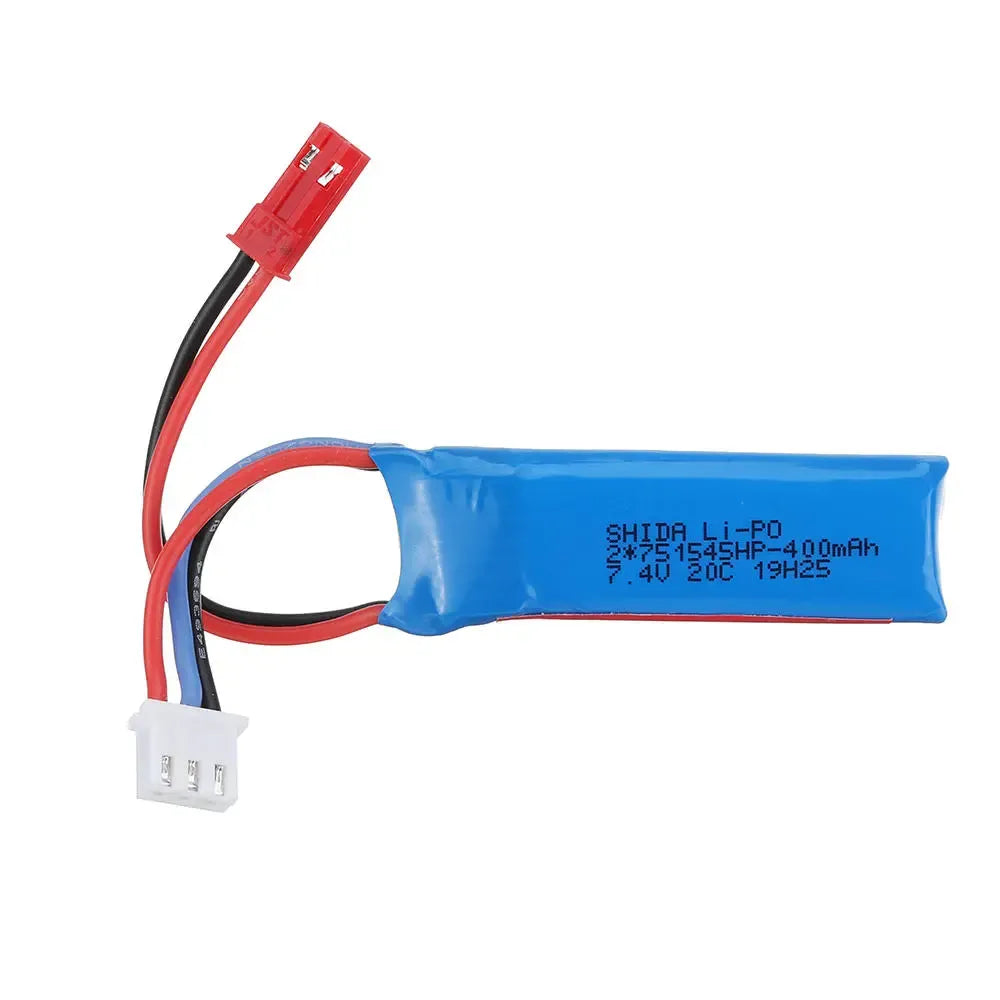 WLtoys 7.4V 400mAh 20C 2S Li-ion Battery with JST Plug - Compatible with K969 K989 284131 RC Cars (2-Pack) - Perfect for Extended RC Racing and Drifting Sessions