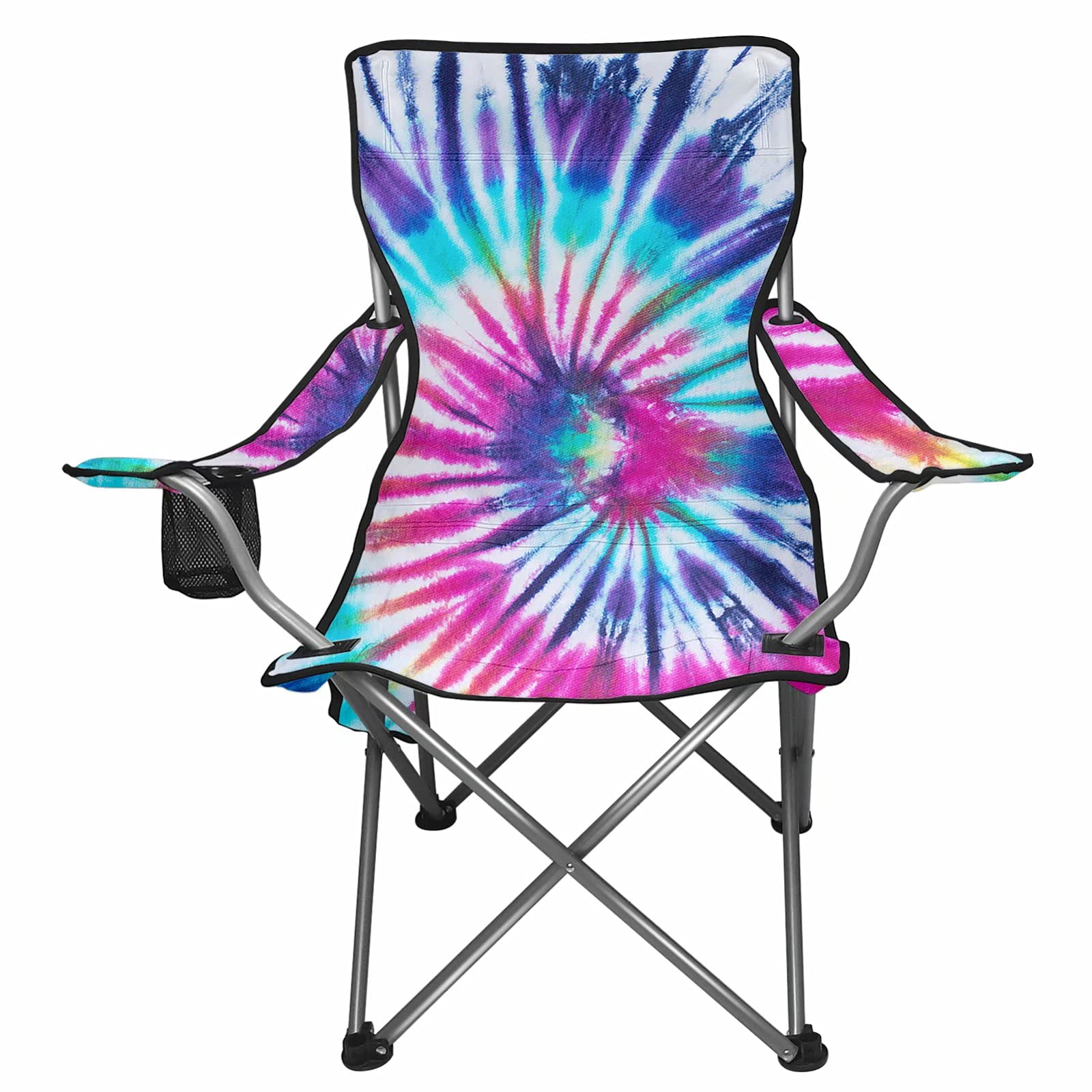 Dolyues Heavy Duty Folding Beach Chair - 300 lbs Capacity Portable Camping Chair for Adults & Kids, Purple Tie Dye Outdoor Armchair - Perfect for Beach, Fishing, Sports Events, Picnics and Backyard Relaxation