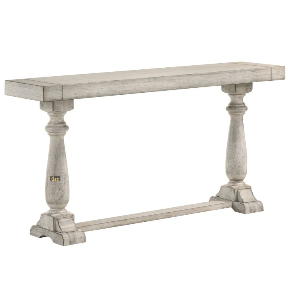French Provincial Style Grey Wooden Pillar Console Table - Elegant Entryway & Hallway Decor for Home & Office