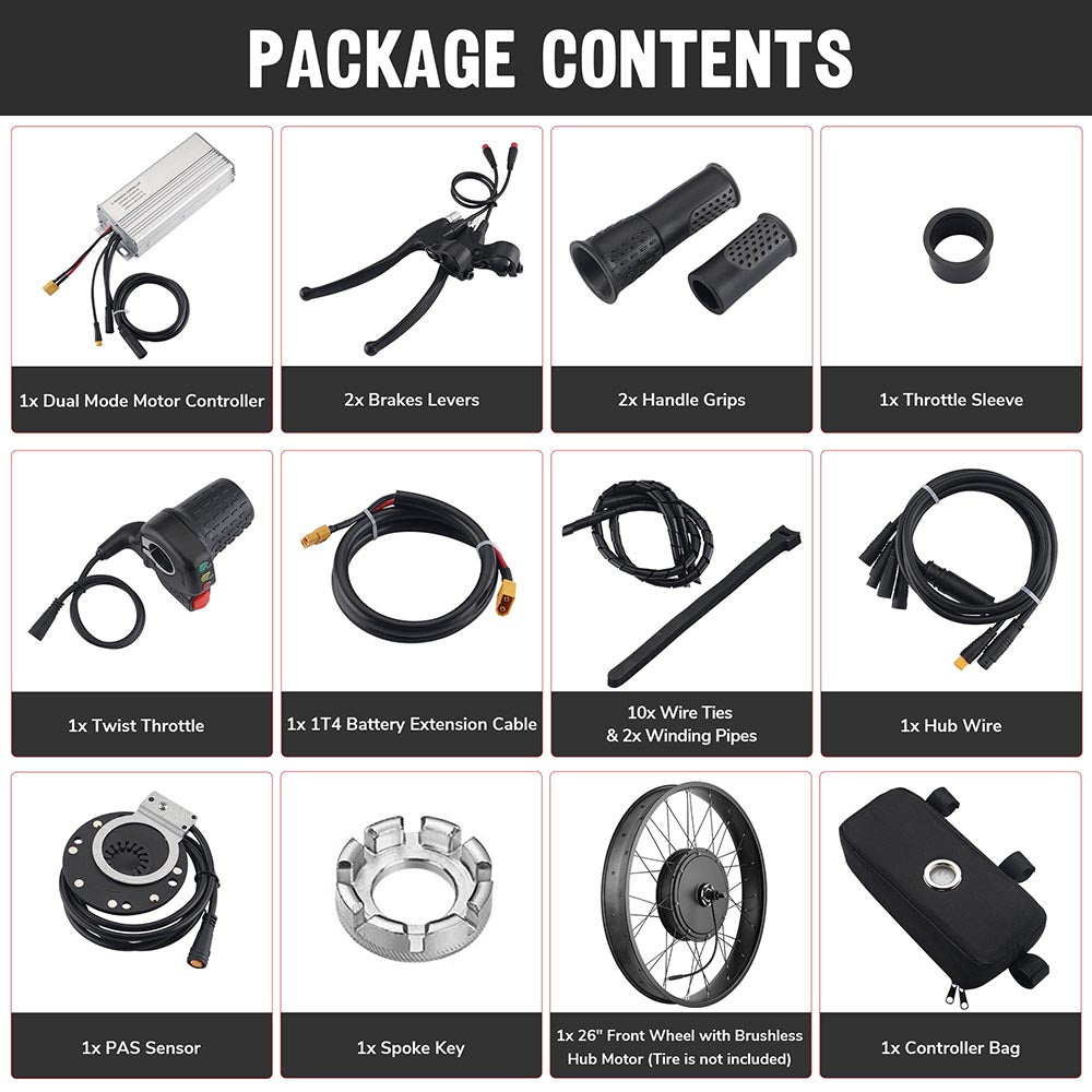 48V 1000W Fat Tire Electric Bike Kit - 26 Inch Front Wheel E-Bike Conversion Kit for Adults | Perfect for Commuting, Off-Road & Urban Riding