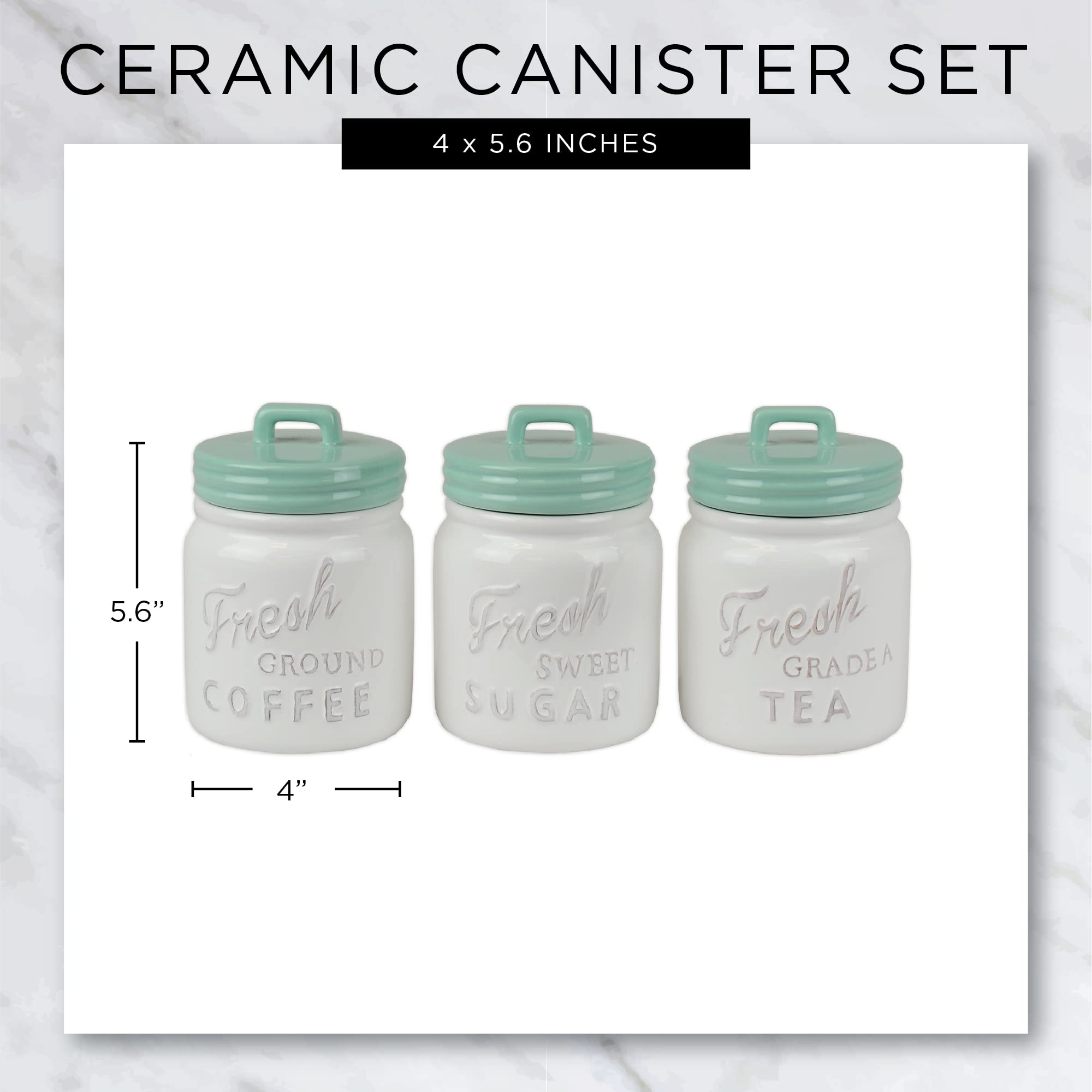 DII Ceramic Kitchen Canister Set - 3-Piece Airtight Food Storage Jars in Aqua Blue | Perfect for Pantry Organization, Flour, Sugar & Coffee Storage | Elegant Home Decor for Modern Kitchens