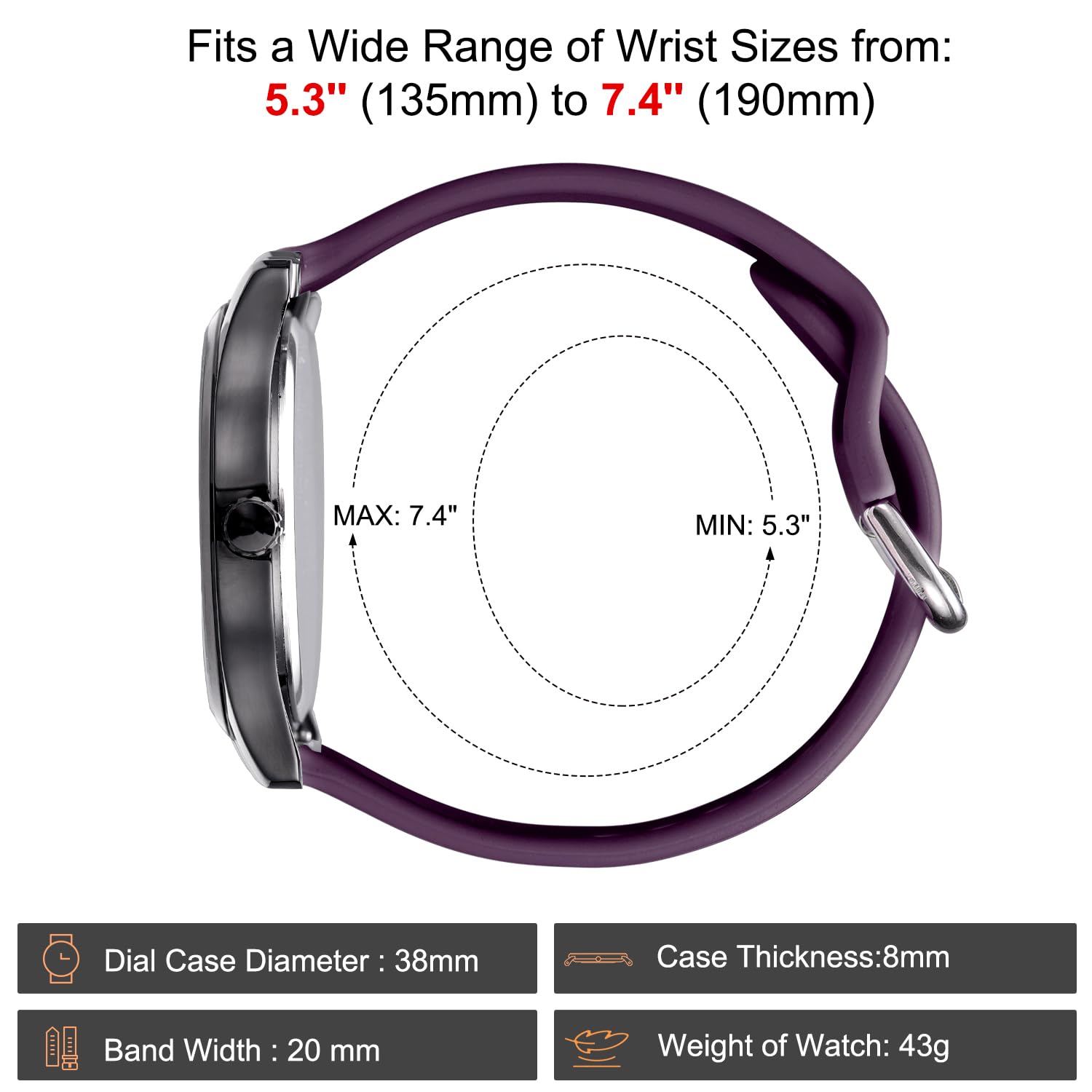 ManChDa Analog Military Watch with Second Hand - 24-Hour Waterproof Silicone Watch for Men & Women - Easy to Read Purple & Black Design - Perfect for Outdoor Activities, Sports & Everyday Use