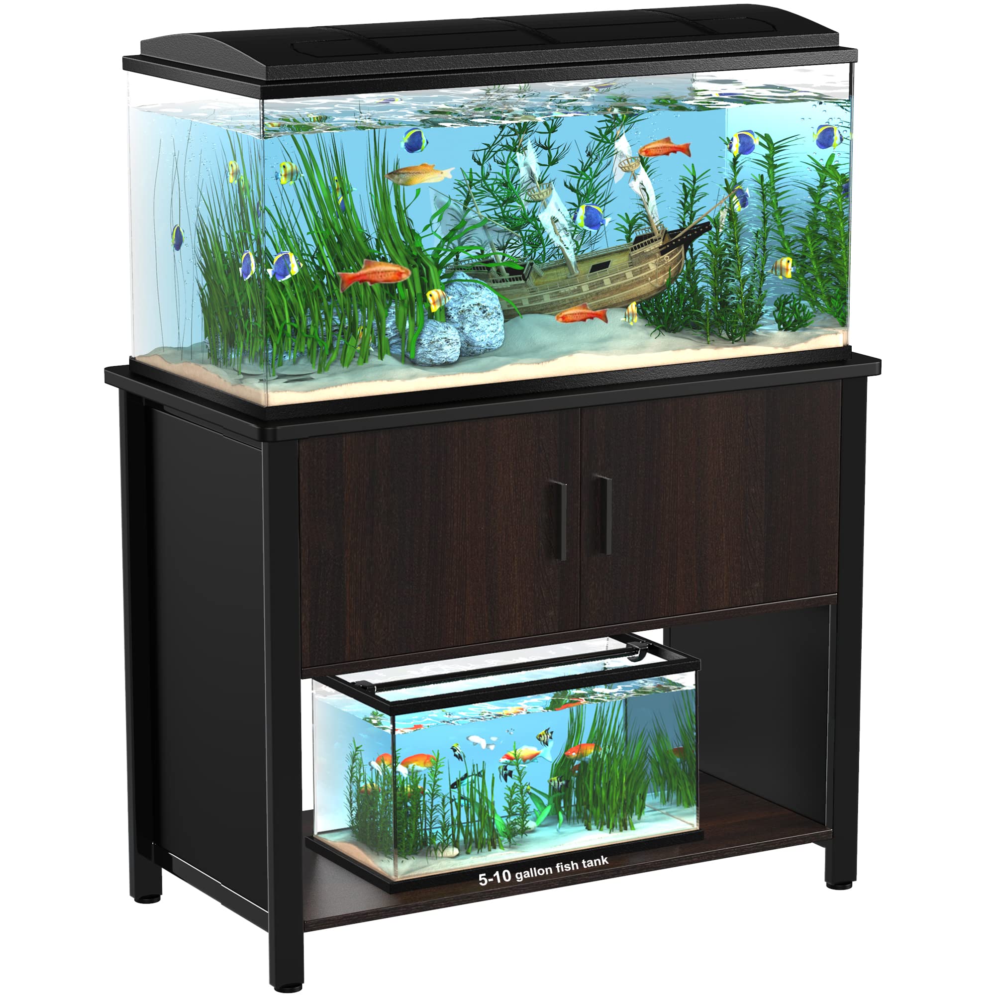 GDLF 40 Gallon Metal Aquarium Stand with Storage Cabinet - Heavy Duty Fish Tank Stand for Turtle & Reptile Terrariums - Perfect for Home, Office or Pet Store Display