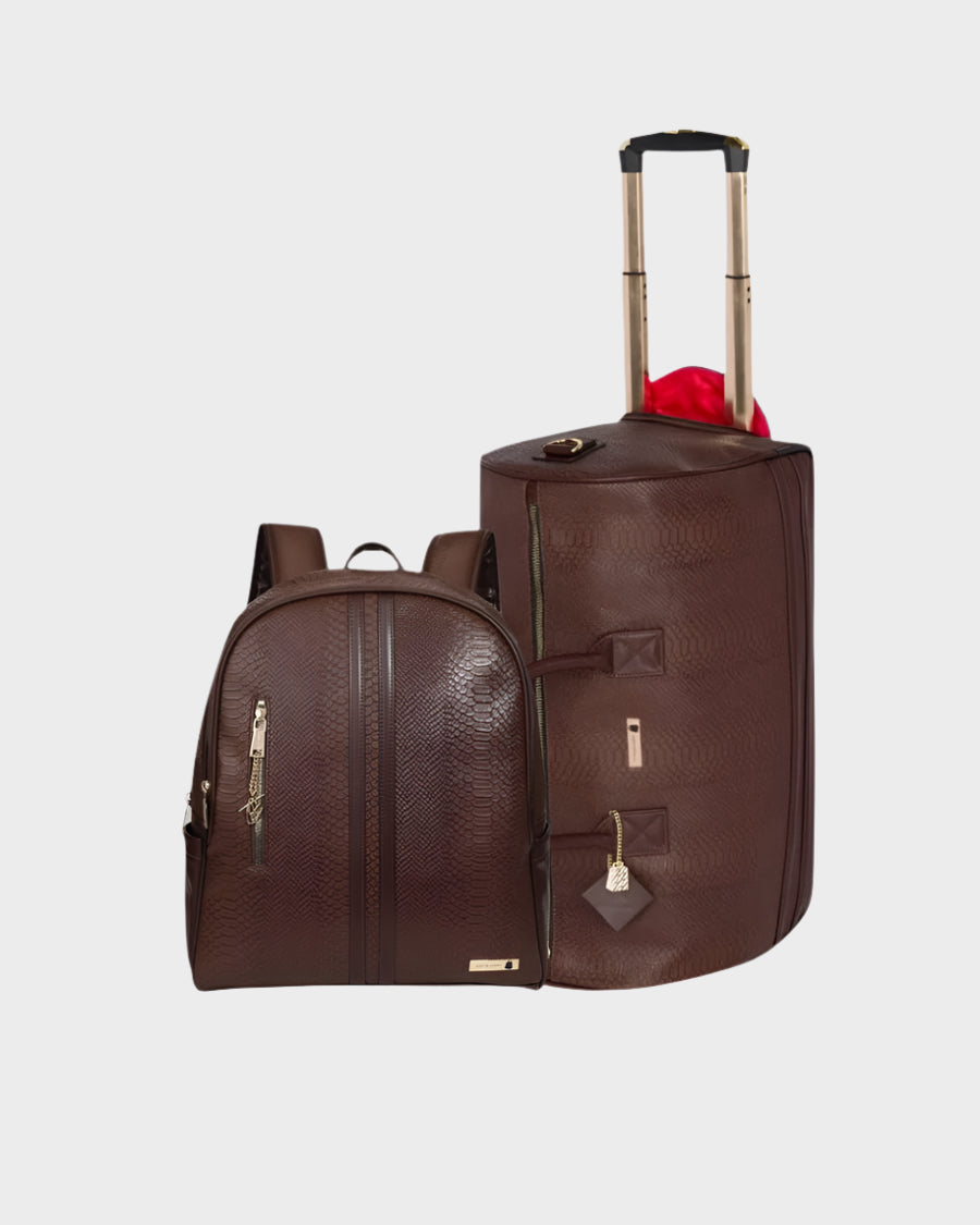 Apollo 1 Travel Backpack & Rolling Duffle Bag Set - Waterproof Carry On Luggage with Wheels, Chocolate Brown - Perfect for Business Trips, Gym, Weekend Getaways & Airplane Travel