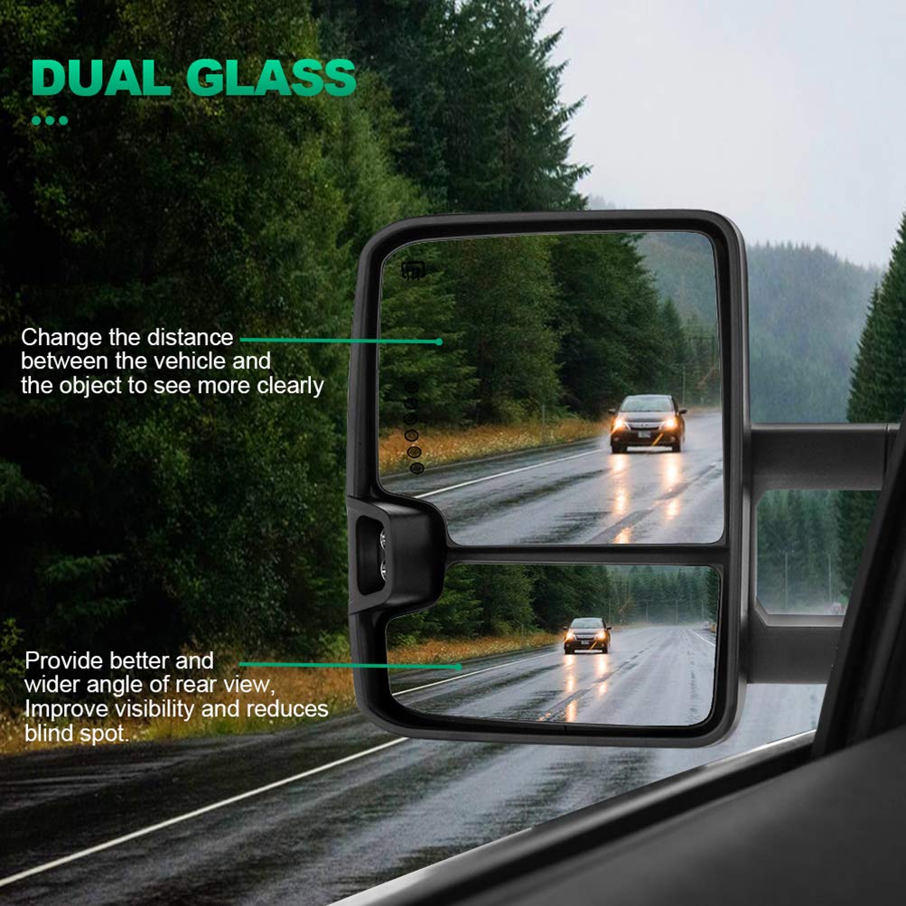 AUTOMUTO Power Heated Towing Mirrors with Turn Signal & Puddle Light - Compatible with 2007-2013 Chevy Tahoe/Suburban/Avalanche (Driver & Passenger Side) - Perfect for Towing, Camping & Off-Road Adventures