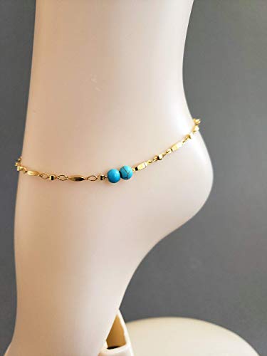 Uniquelan Gold Chain Anklet with Turquoise Gem - Elegant Foot Jewelry for Women - Perfect for Beach, Summer & Boho Fashion
