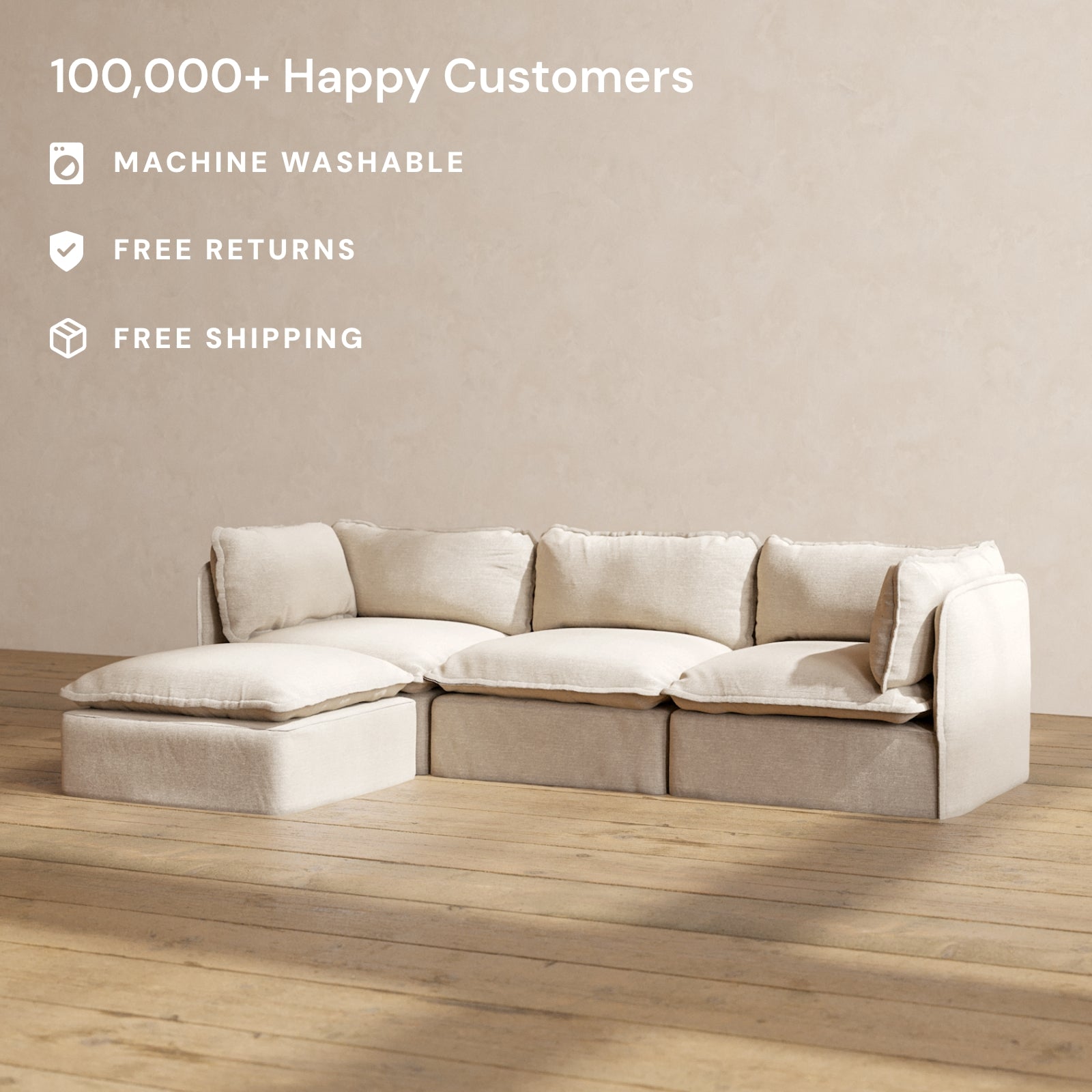 Premium Modular 3-Seater Sectional Sofa in Oatmeal Fabric - Comfortable L-Shaped Couch for Living Room, Family Room & Home Theater
