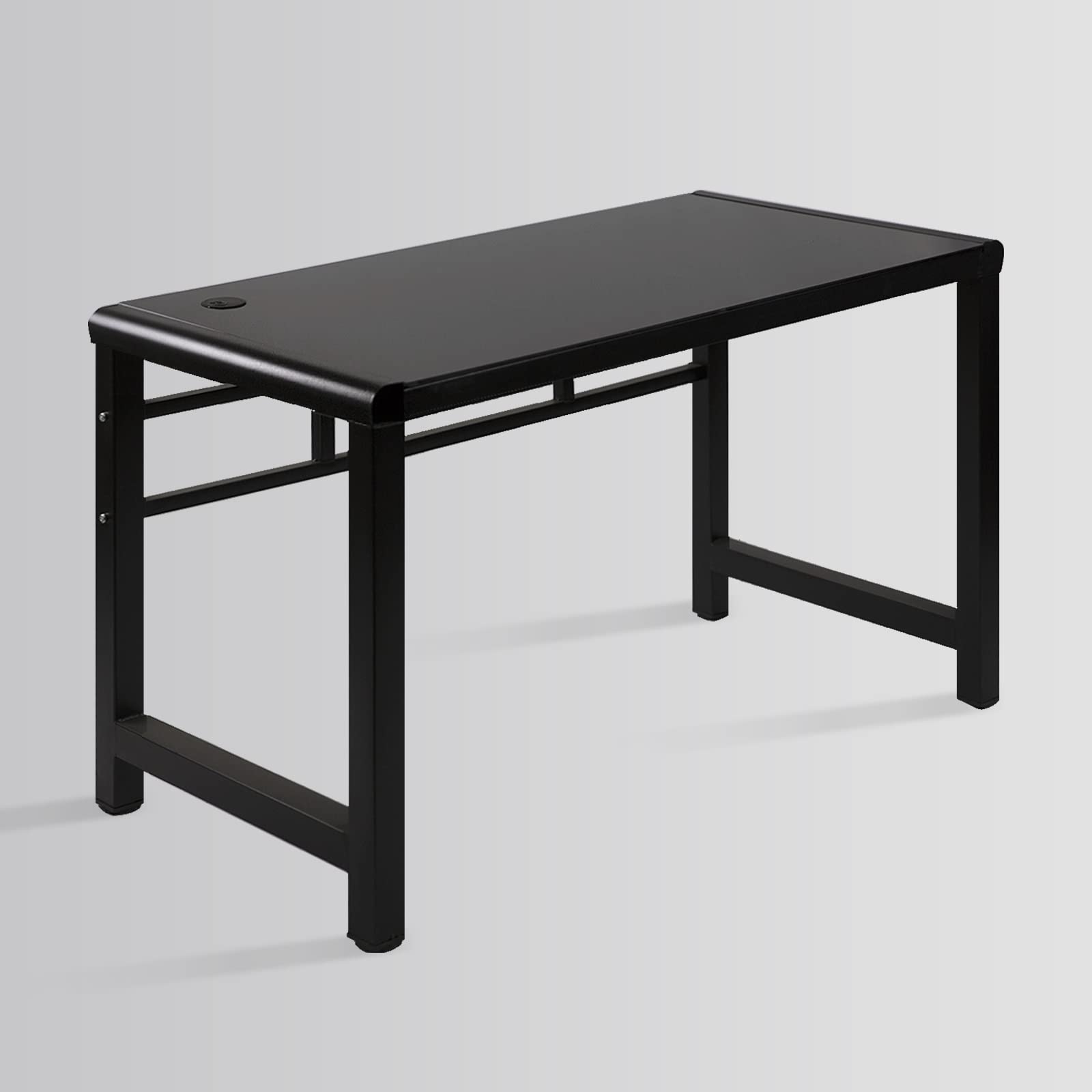 Professional MASAKA Black & White Writing Desk with Tempered Glass Top - 47.25 Inch Modern Study Computer Desk for Home Office, Stable Workstation with Black Metal Frame | Perfect for Remote Work, Online Classes & Creative Workspaces