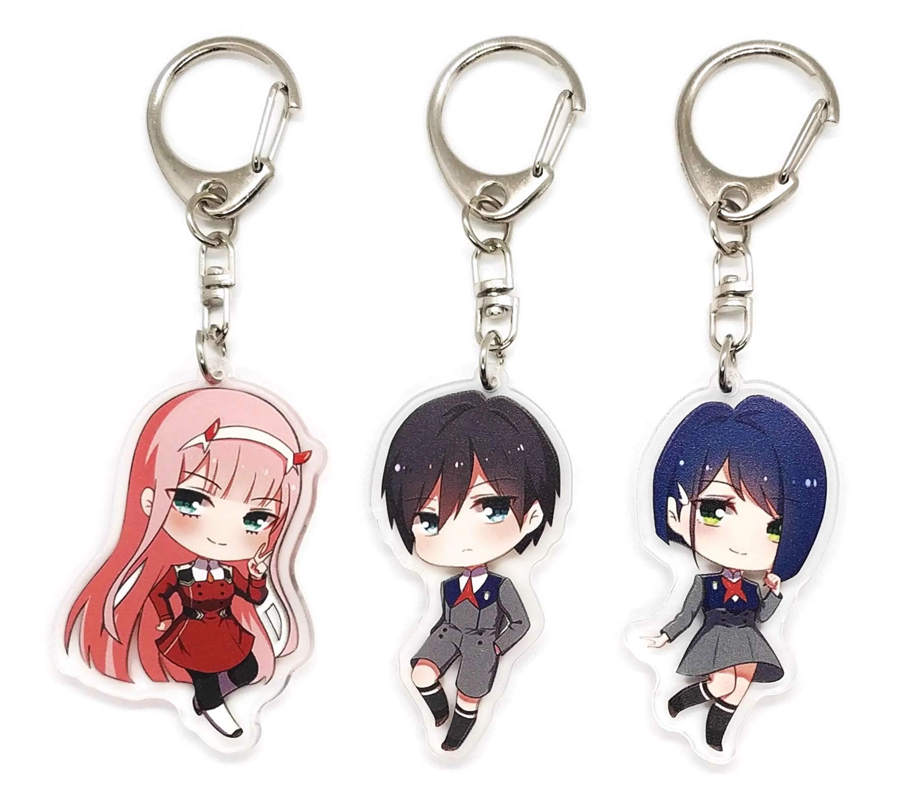 EBTY DREAMS Set of 3 Darling in the FranXX Acrylic Keychain - Zero Two, Ichigo, Hiro Anime Collectibles for Fans, Gifts, Backpacks & Cosplay Accessories