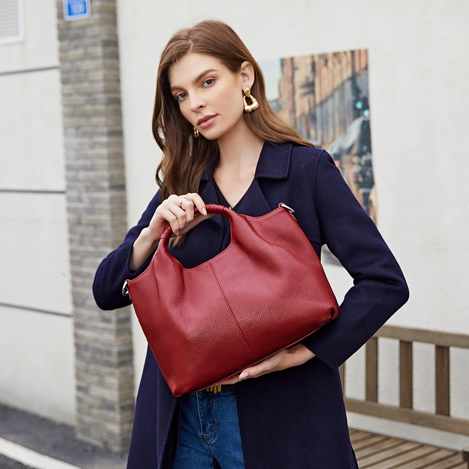 Iswee Genuine Leather Top Handle Purse Satchel Bag for Women - Designer Shoulder Bag & Tote Crossbody Bag - Perfect for Work, Travel and Everyday Use