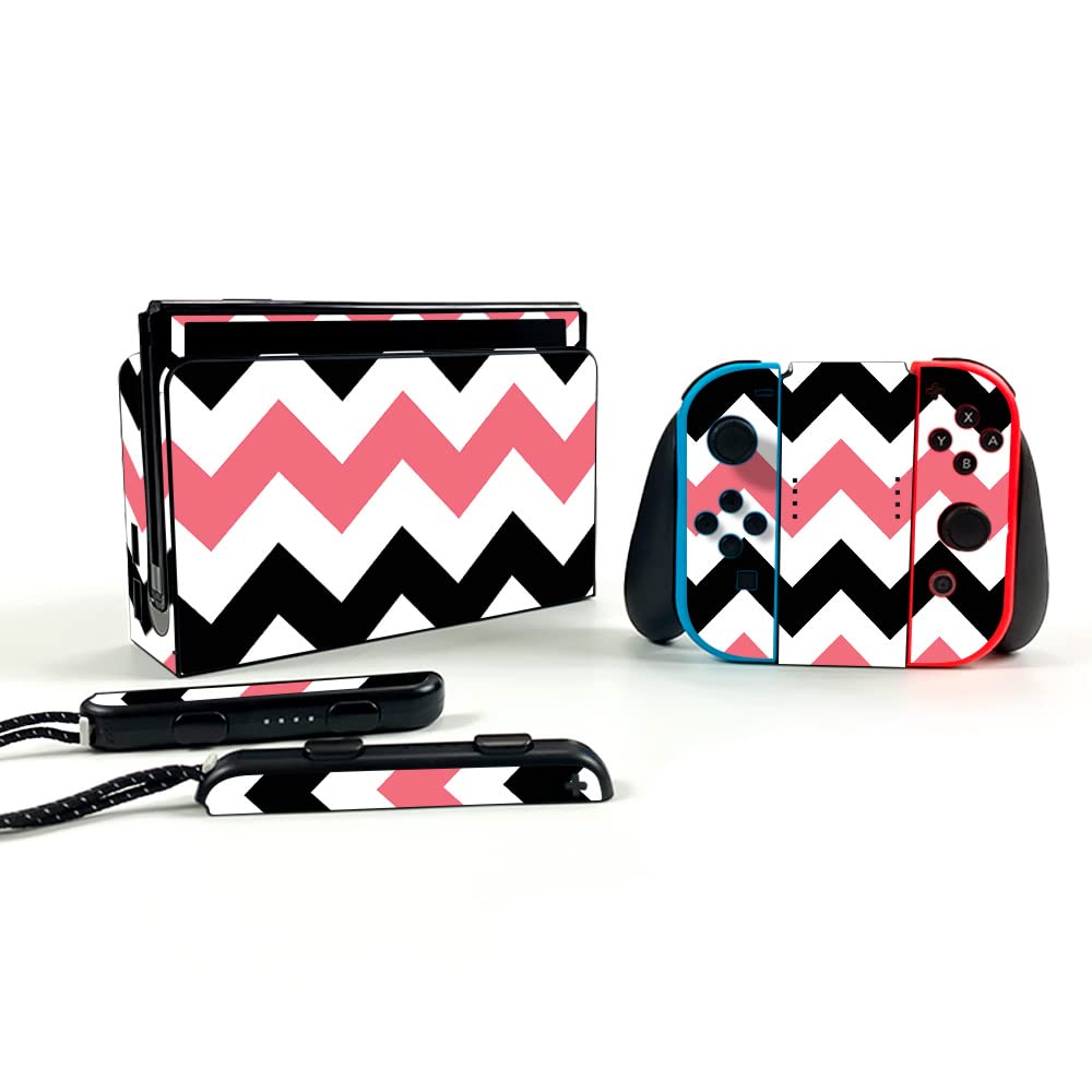 MightySkins Vinyl Decal Wrap Cover for Nintendo Switch OLED - Black Pink Chevron Design | Protective & Durable Skin | Easy to Apply & Remove | Made in USA | Perfect for Gaming, Travel & Personalization