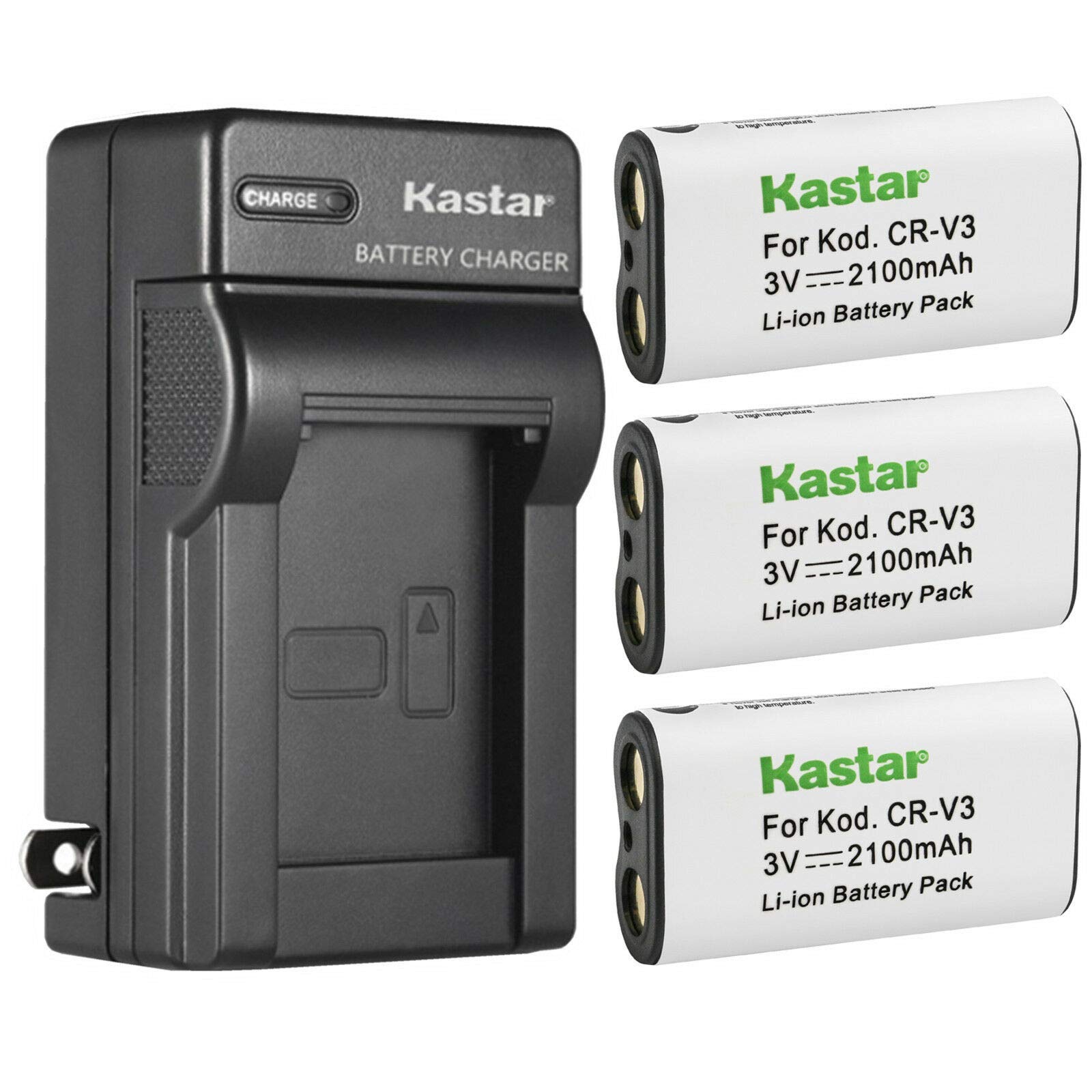 Kastar 3-Pack CR-V3 Rechargeable Batteries with AC Wall Charger - Compatible with Olympus C-700UZ, D-490, D-520, D-550, D-560, D-580 & More Digital Cameras - Perfect for Travel Photography, Outdoor Adventures & Daily Shooting