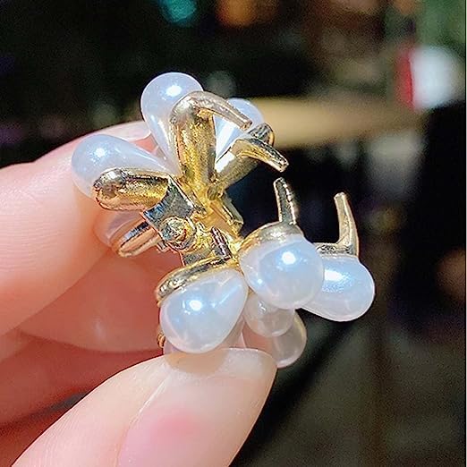 6Pcs Pearl Flower Hair Clips for Women & Girls - Fashionable Small Claw Hair Accessories Set with Pearl Details | Perfect for Parties, Weddings, School & Everyday Wear