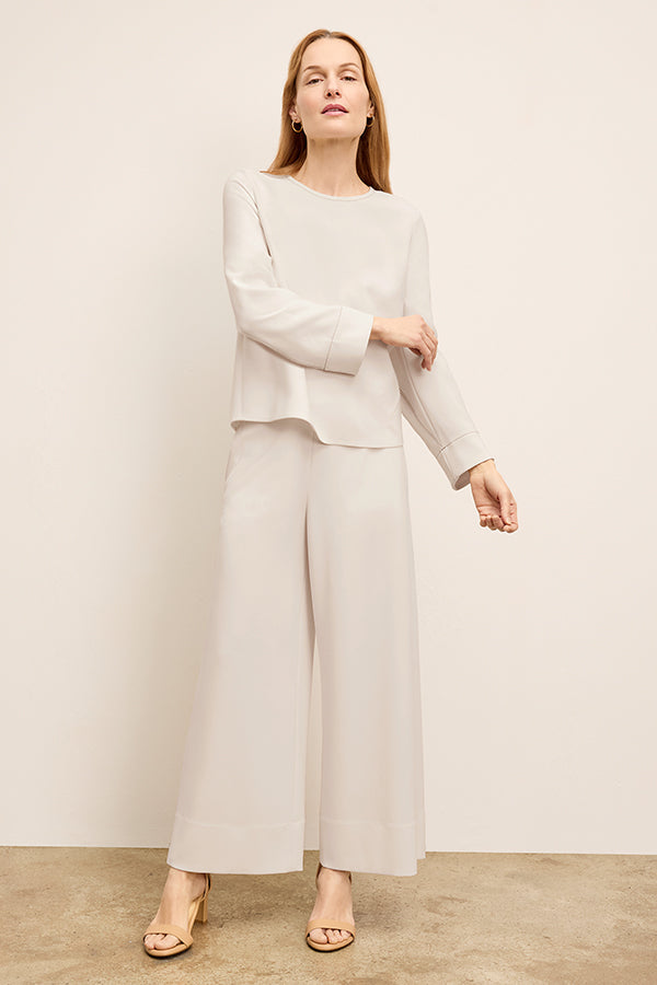 Elena Culotte Everyday Crepe Pants with Topstitch Detail - Comfortable Eggshell Women's Trousers for Work, Office & Casual Wear