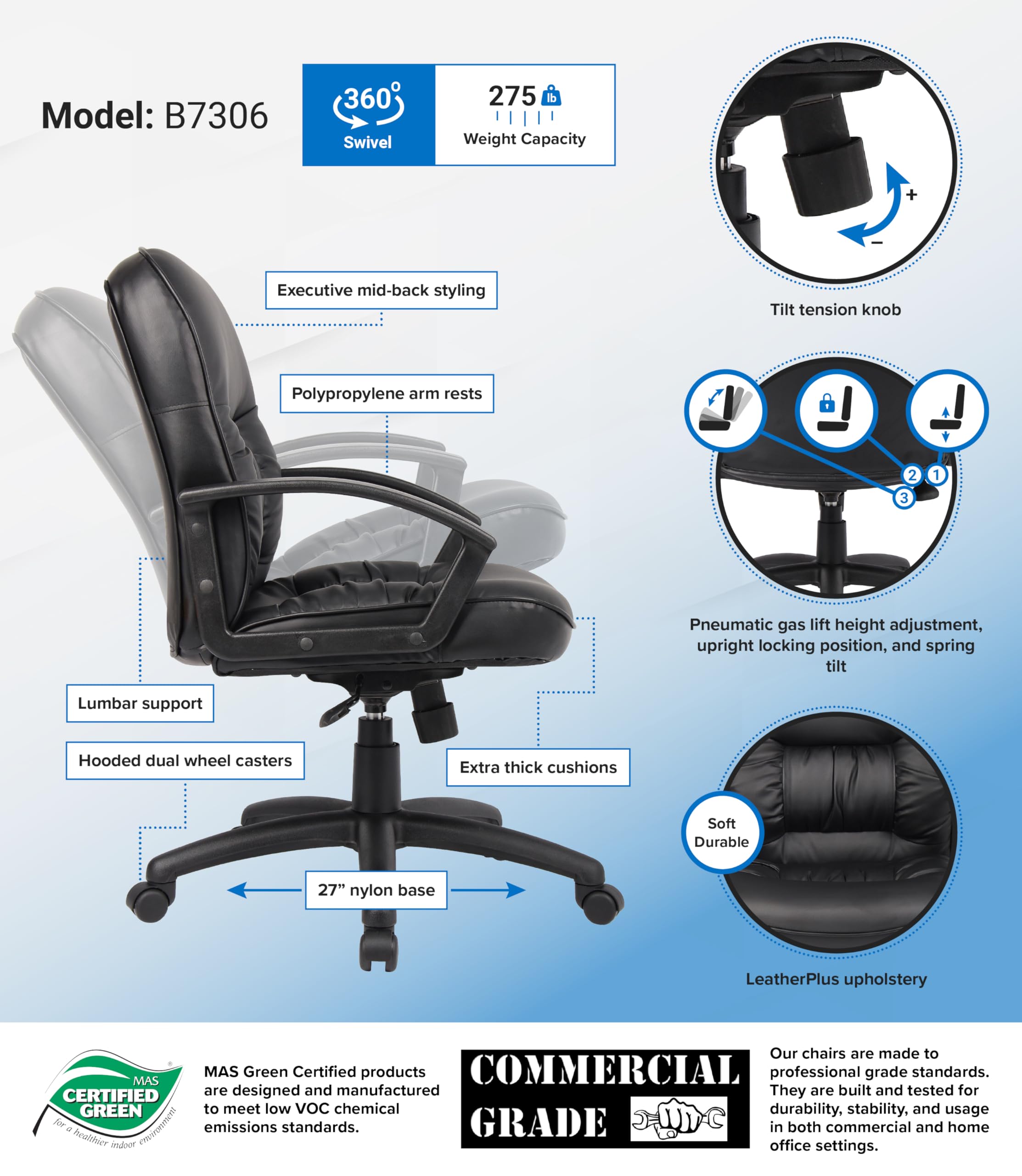 Premium Executive Office Chair - Ergonomic High Back Leather Chair for Home & Business Use - Adjustable Swivel Task Chair with Lumbar Support - Ideal for Long Hours of Comfortable Seating (Black)