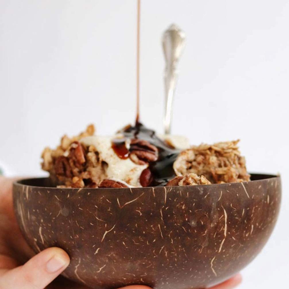 DOITOOL Wooden Salad Bowl Set with Spoon - Natural Serving Bowls for Breakfast, Smoothie, Nuts & Kitchen Utensils - Sustainable Wooden Tray for Home Decor & Entertaining - Perfect for Parties, Snacks & Healthy Eating