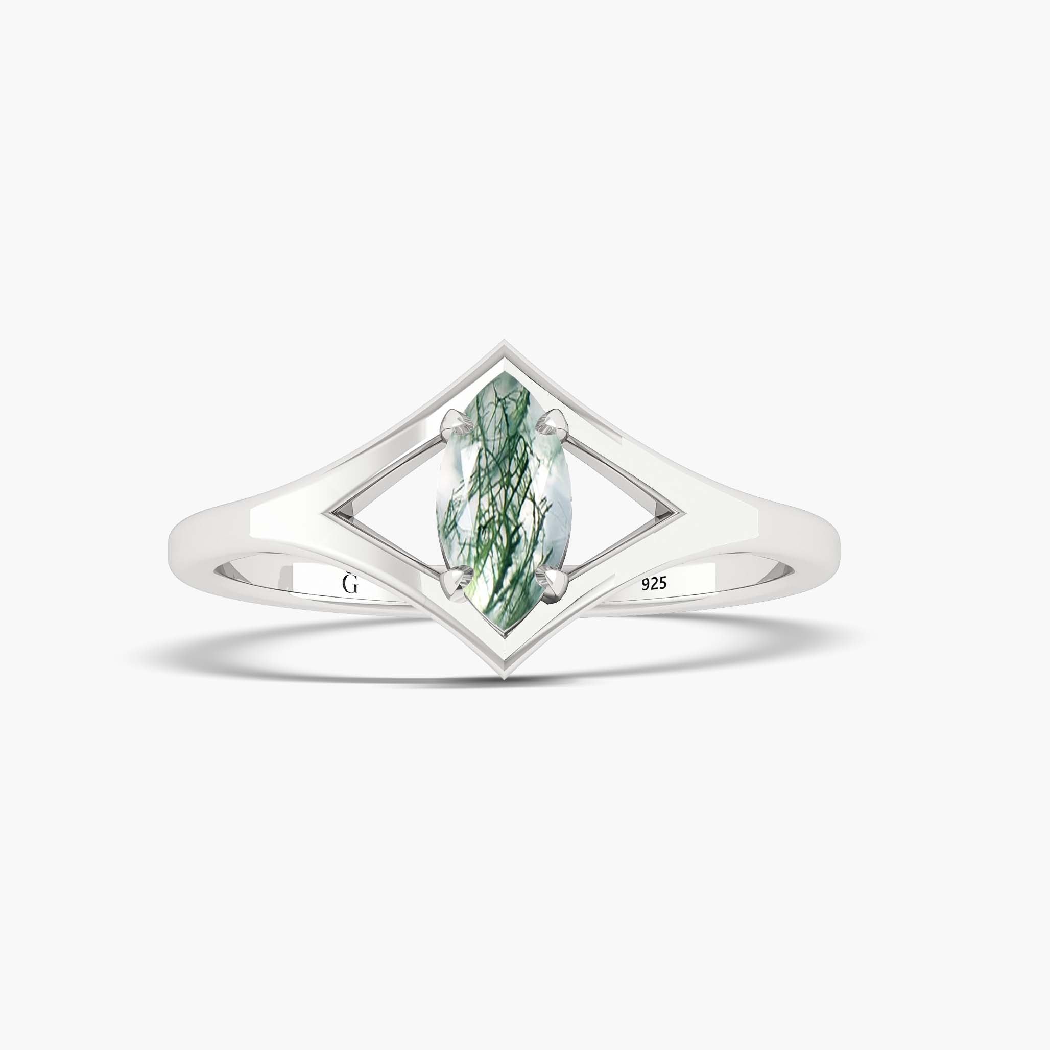 Handcrafted Marquise Shape Moss Agate Ring for Women - Elegant Dainty Jewelry for Everyday Wear, Wedding, Anniversary & Special Occasions