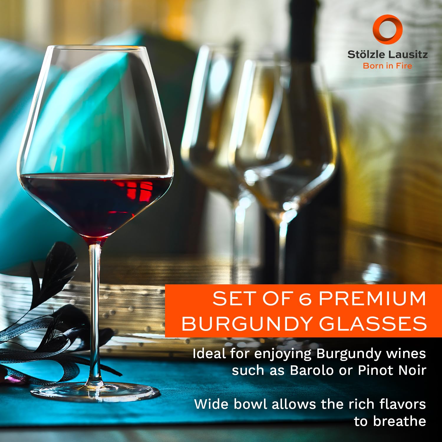 Premium Stölzle Lausitz Burgundy Red Wine Glasses Set of 6 (STARlight) - 27.75 oz Crystal Wine Glasses, Dishwasher Safe - Elegant Stemware for Fine Dining, Wedding Gifts & Home Entertaining