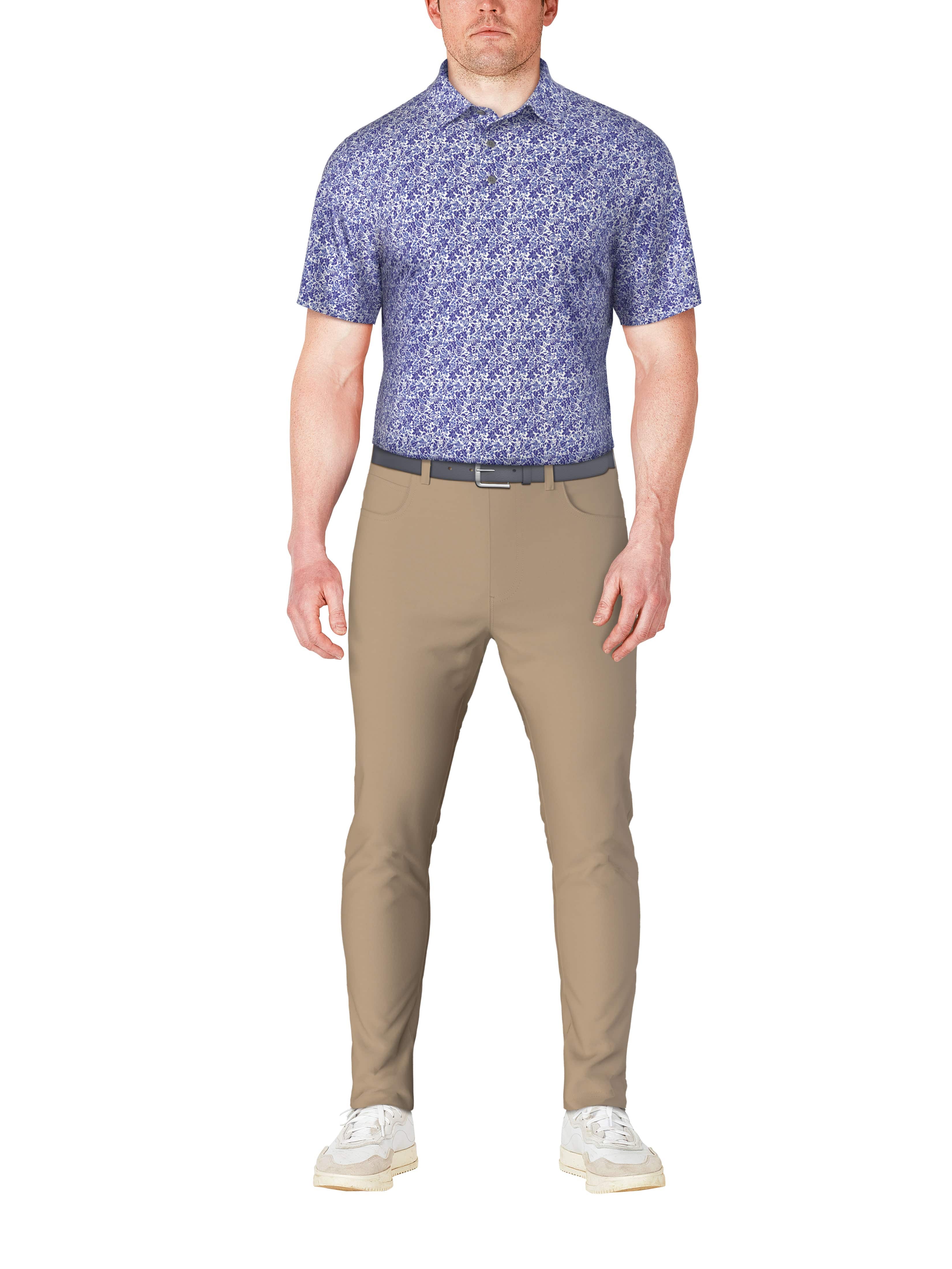 Men's Stylish Botanical Print Golf Polo Shirt - Breathable & Comfortable for Golf, Casual Wear & Outdoor Activities