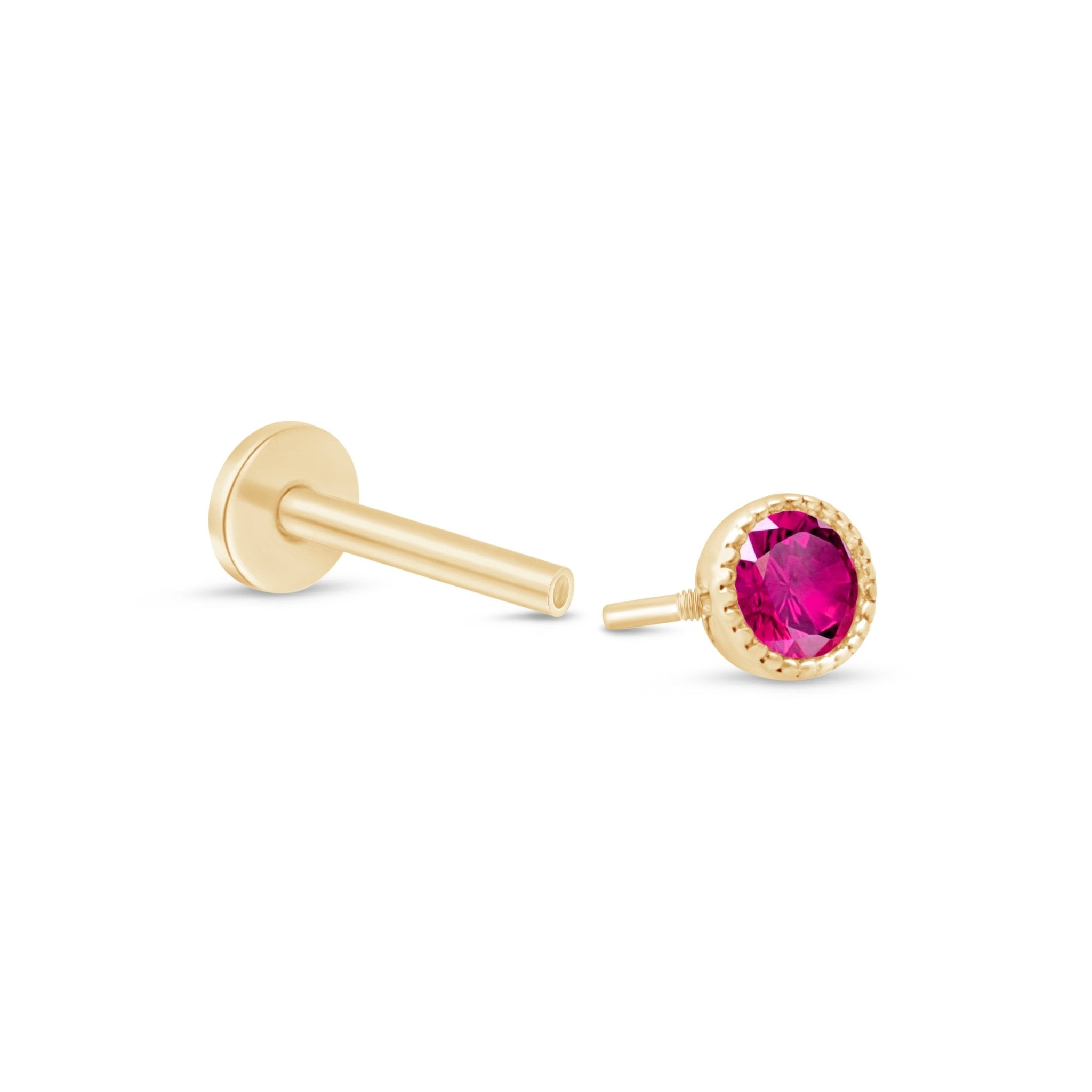 14k Solid Yellow Gold Ruby Flat Back Stud Earrings with Milgrain Detail - Perfect for Everyday Wear & Special Occasions