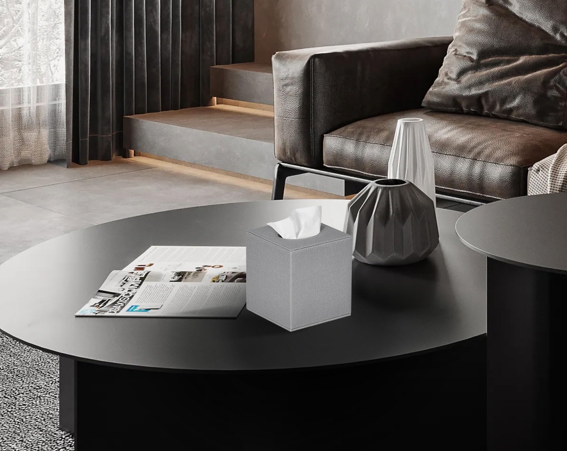 Square Tissue Box Cover Holder - Waterproof Bathroom Tissue Box Organizer, Grey - Perfect for Bathroom, Kitchen, and Office Decor
