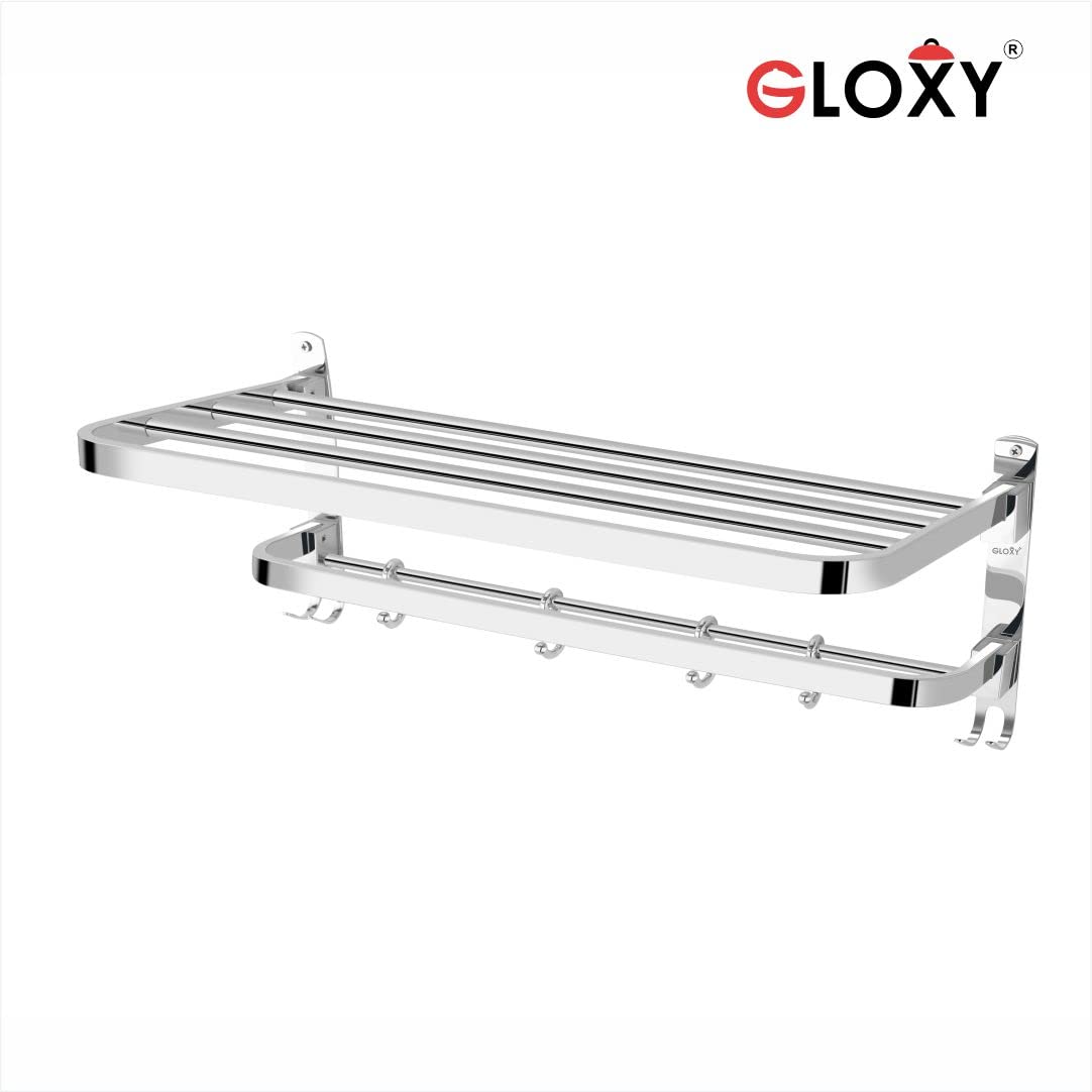 GLOXY 24 Inch Stainless Steel Chrome Mirror Finish Folding Towel Rack - Bathroom Towel Hanger & Stand with Rustproof Design | Perfect for Small Bathrooms, Laundry Rooms & Spa Areas