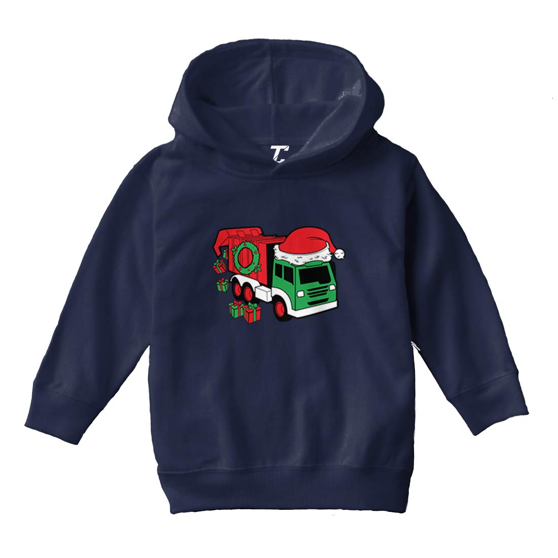 Christmas Garbage Truck Fleece Hoodie for Toddlers & Kids - Festive Wreath Lights Design - Perfect for Holiday Parties & Family Photos