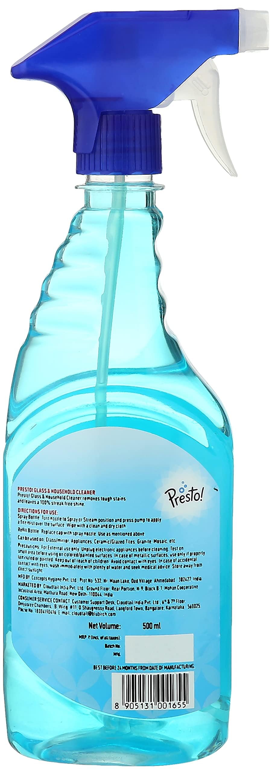 Presto! Glass & Household Cleaner Spray - 500ml Bottle for Streak-Free Windows, Mirrors, Countertops & More - Amazon Brand - Perfect for Home, Office & Car Cleaning