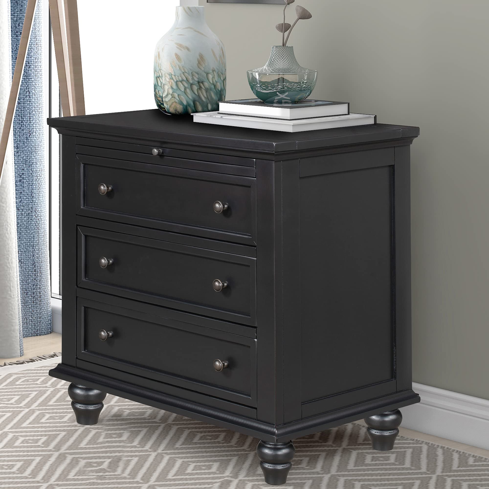P PURLOVE Wooden Storage Chest with 3 Drawers & Pull-Out Tray - Multifunctional End Table for Entryway, Living Room, Bedroom | Organize Blankets, Toys & Home Decor