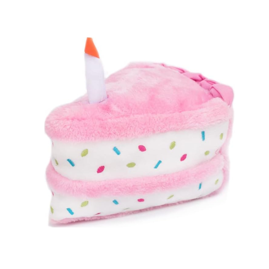 Pink Birthday Cake Slice Dog Toy - Durable Chew Toy for Small & Medium Dogs - Perfect for Birthday Parties, Training Rewards & Playtime