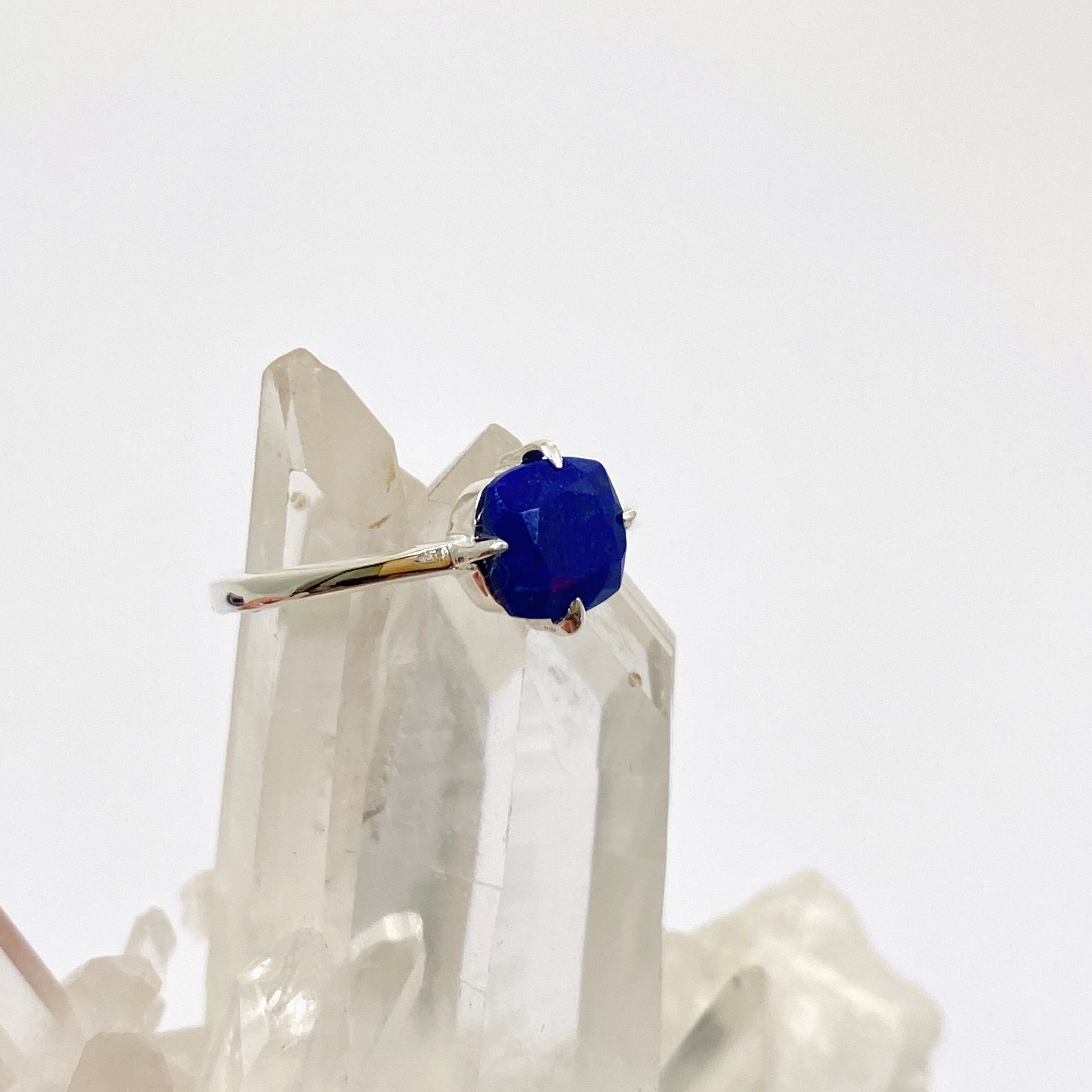 Lapis Lazuli Faceted Square Solitaire Ring R4806 - Elegant Blue Stone Jewelry for Women, Perfect for Weddings, Parties & Special Occasions