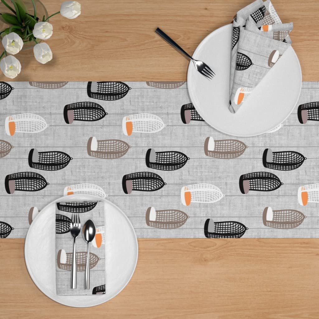 Vintage Retro Black Orange Print Cotton Sateen Table Runner 108