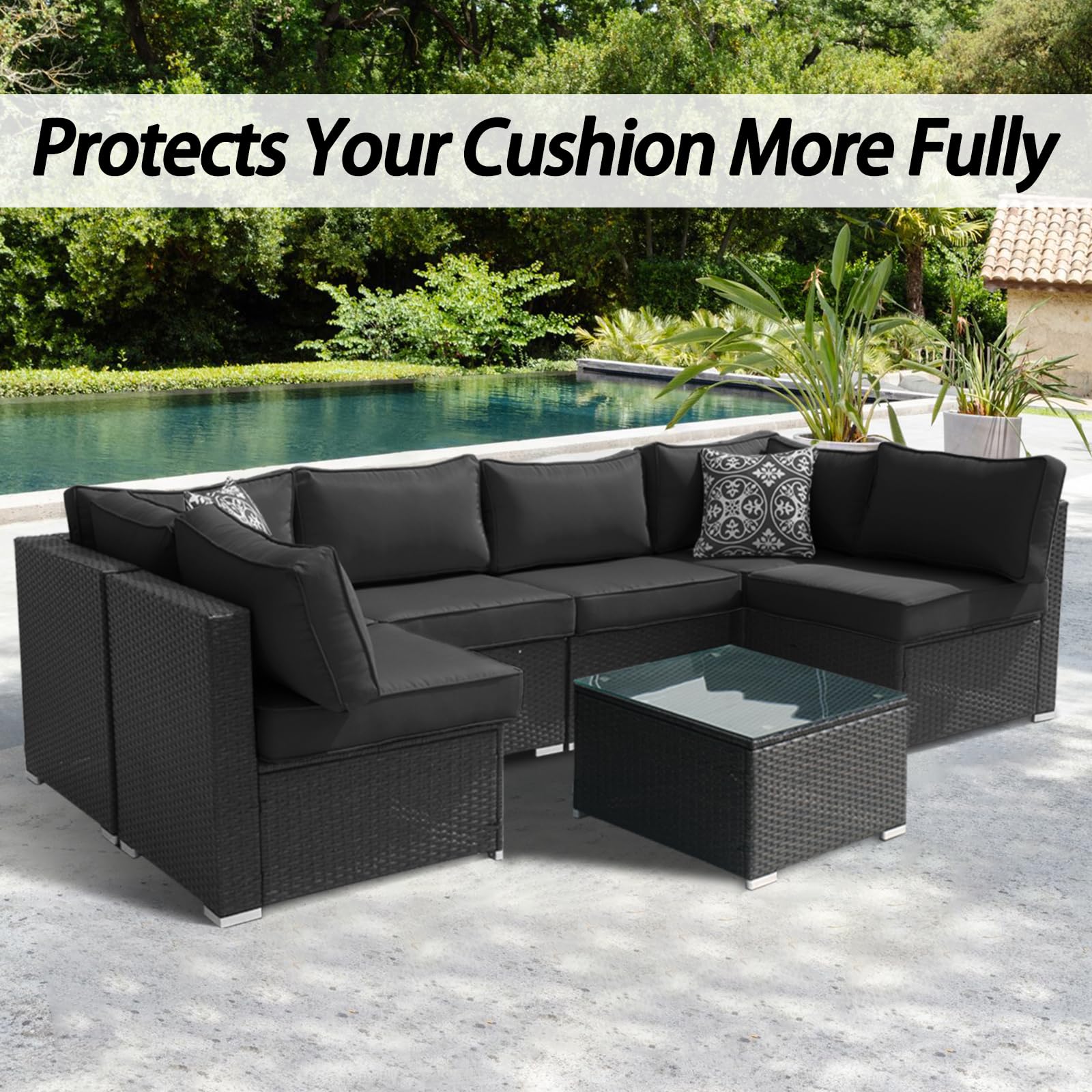 Waterproof Outdoor Patio Cushion Covers Set of 14 - Heavy Duty Replacement Covers for Patio Furniture with Zipper Closure, Fade Resistant Dark Gray - Perfect for Deck, Poolside, and Garden Furniture Protection