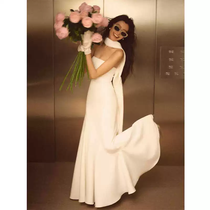 Elegant Strapless White Mermaid Evening Dress for Wedding, Prom & Special Occasions - Style J6370