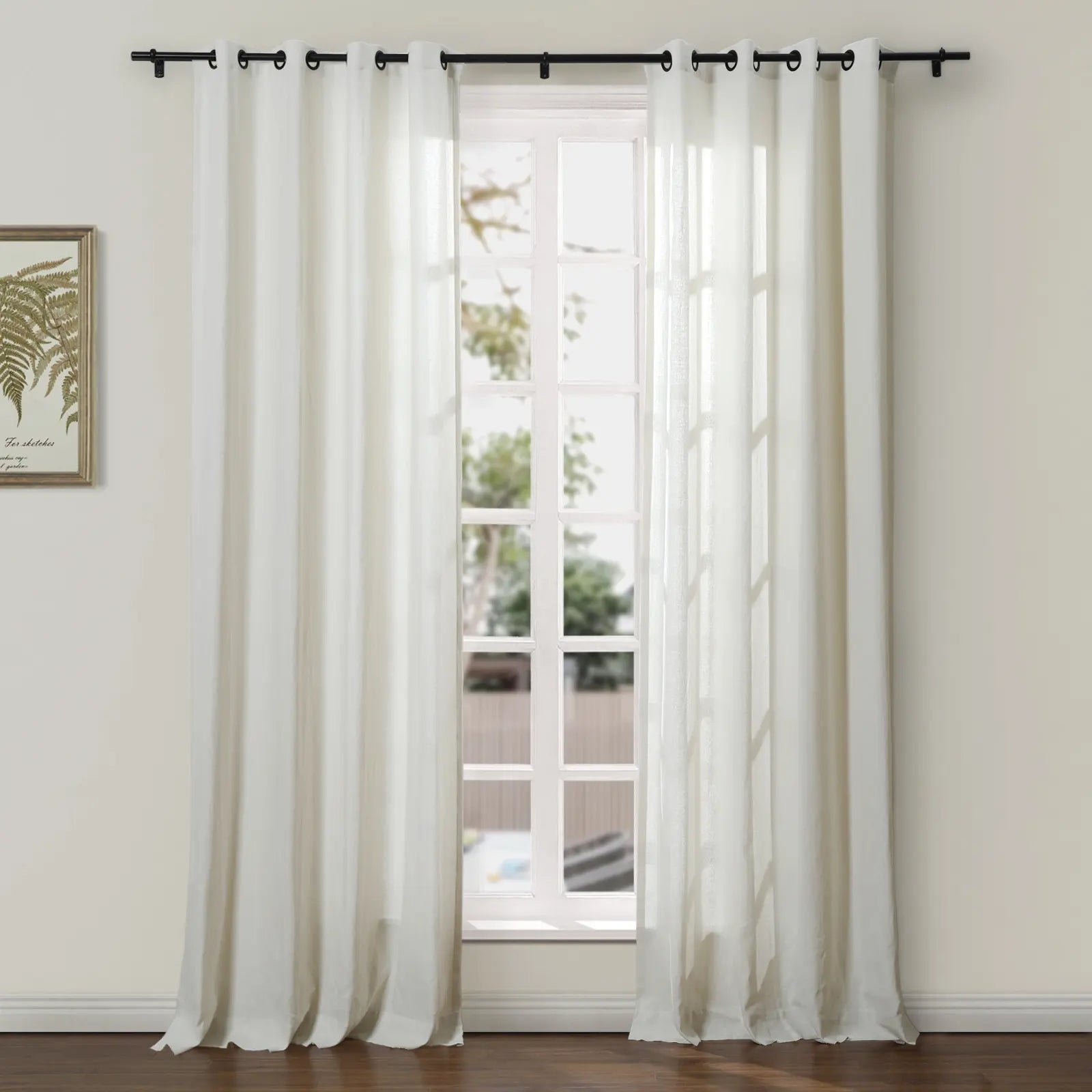 Premium Ron Linen Cotton Herringbone Grommet Curtains - Blackout Window Drapes for Living Room & Bedroom (Set of 2 Panels) - Elegant Home Decor & Light Filtering Window Treatments