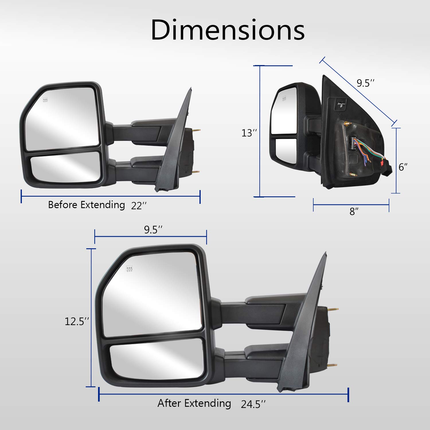 WLLW Power Heated Towing Mirrors with Turn Signal Light for Ford F150 (2015-2020) - Black Housing | Enhanced Visibility & Safety for Pickup Trucks