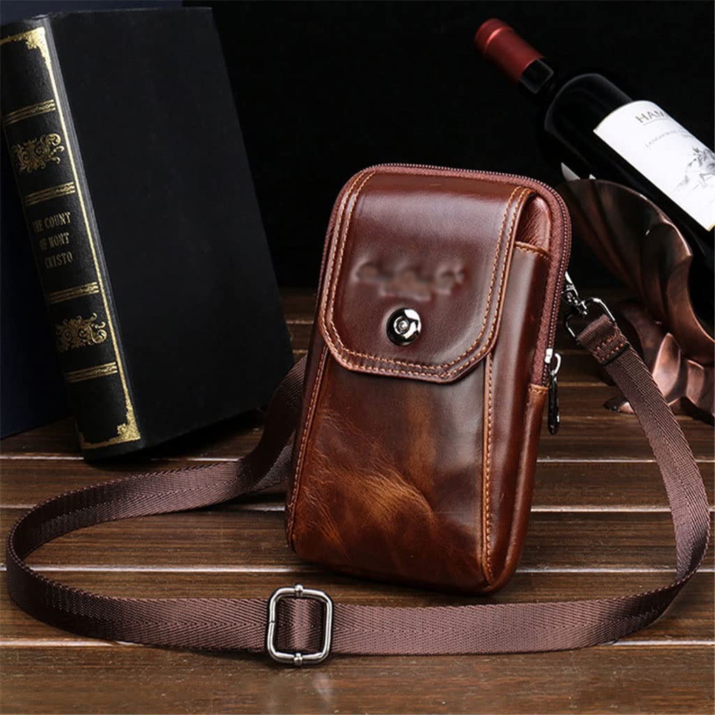 MMLLZEL Mini Leather Crossbody Bag for Men - Small Waist Pack & Shoulder Bag - 11x17cm Slim Phone Pouch - Perfect for Gym, Travel & Daily Essentials (Color A)