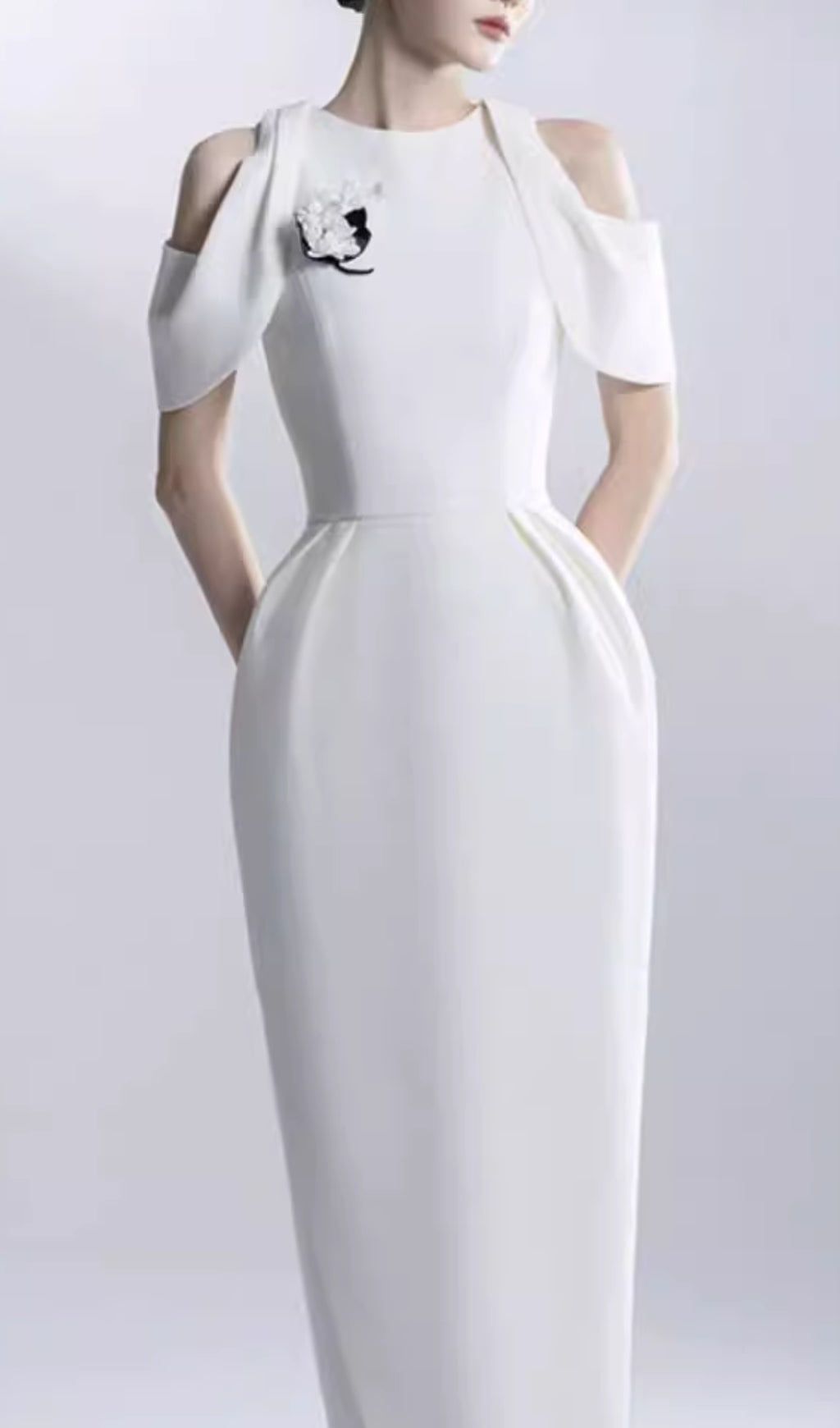 Chaeli White Embellished Midi Dress - Elegant Party & Wedding Guest Dress for Women