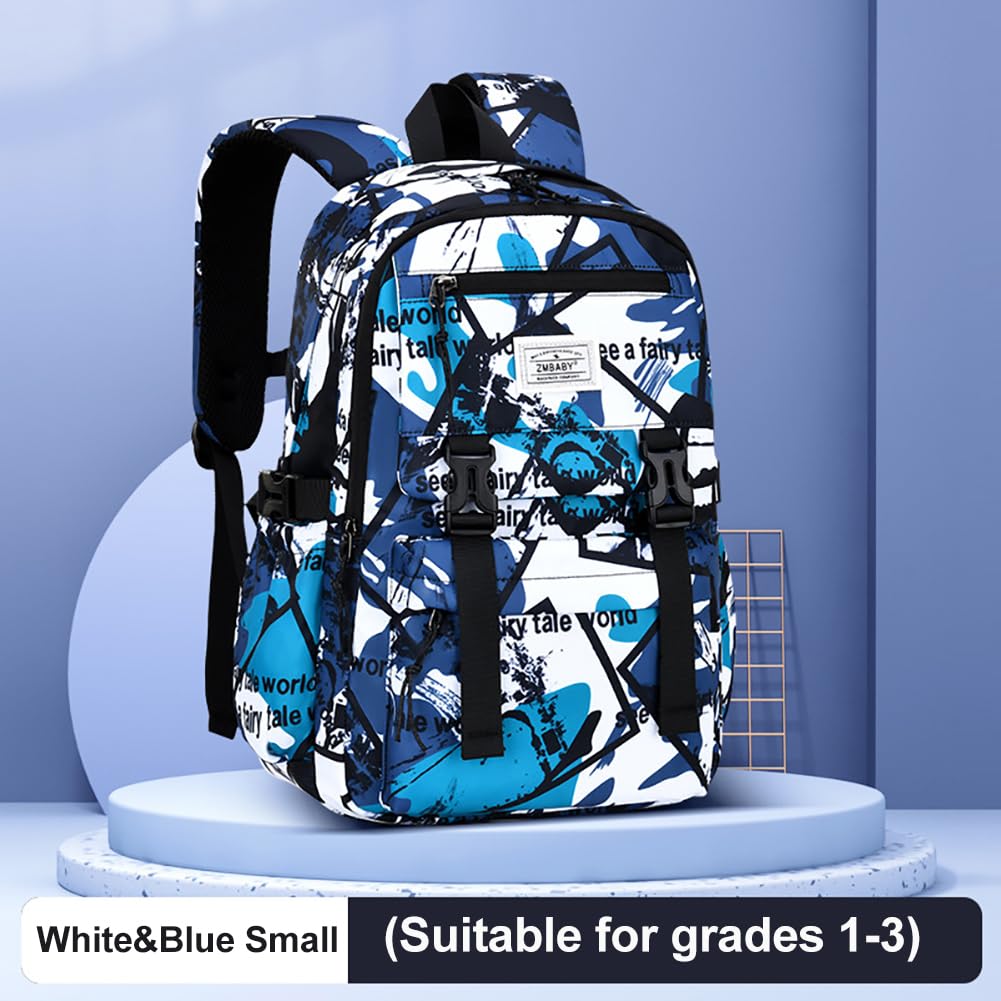 MATMO Camouflage Backpack for Kids & Adults - Boys Girls School Backpack, Lightweight Student Backpack, Durable Camo Daypack for Hiking, Travel & Daily Use (Blue, Small)