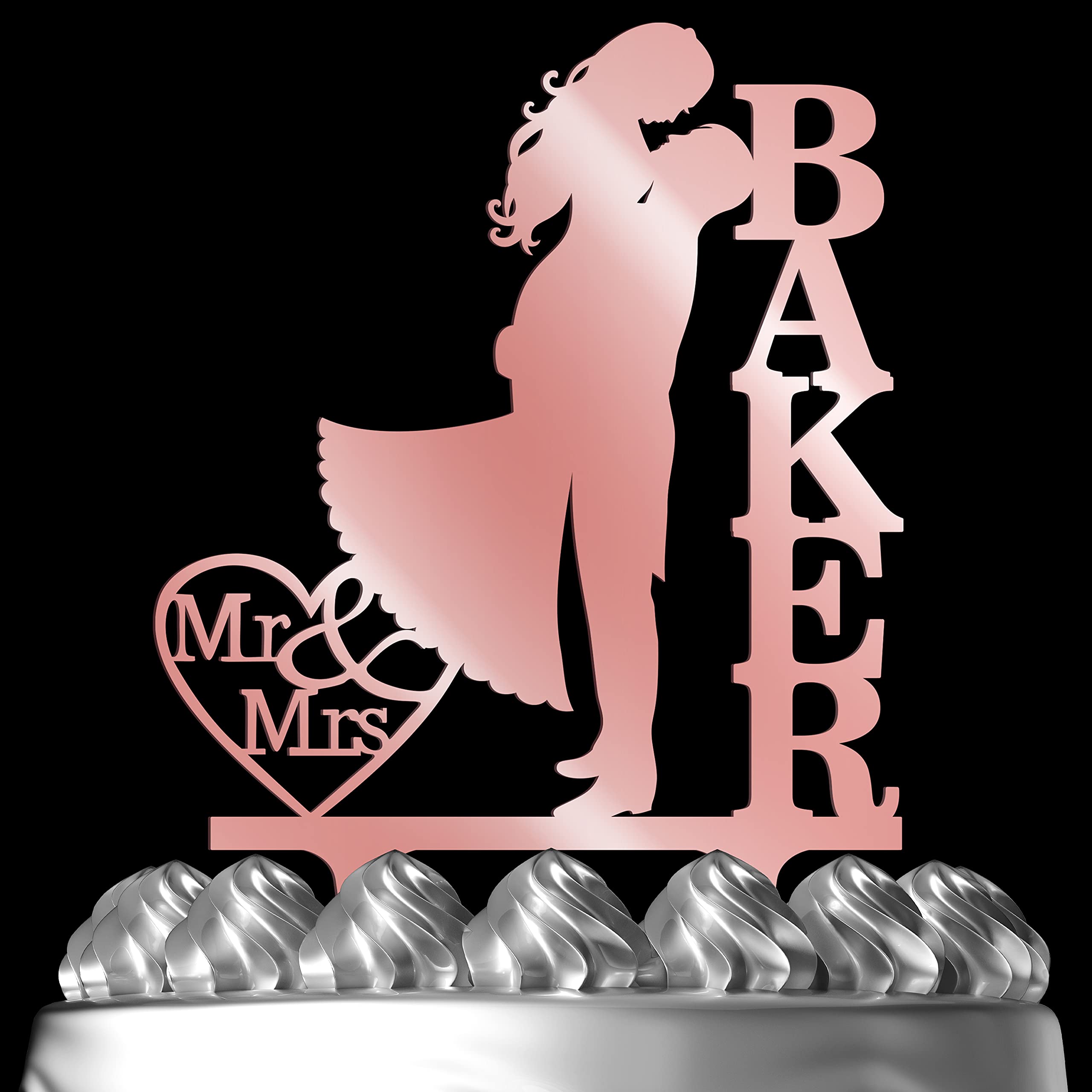 Custom Wedding Cake Topper - Personalized Groom & Bride Kissing Design with Last Name | Elegant Mirrored Cake Decor for Wedding, Anniversary & Special Events