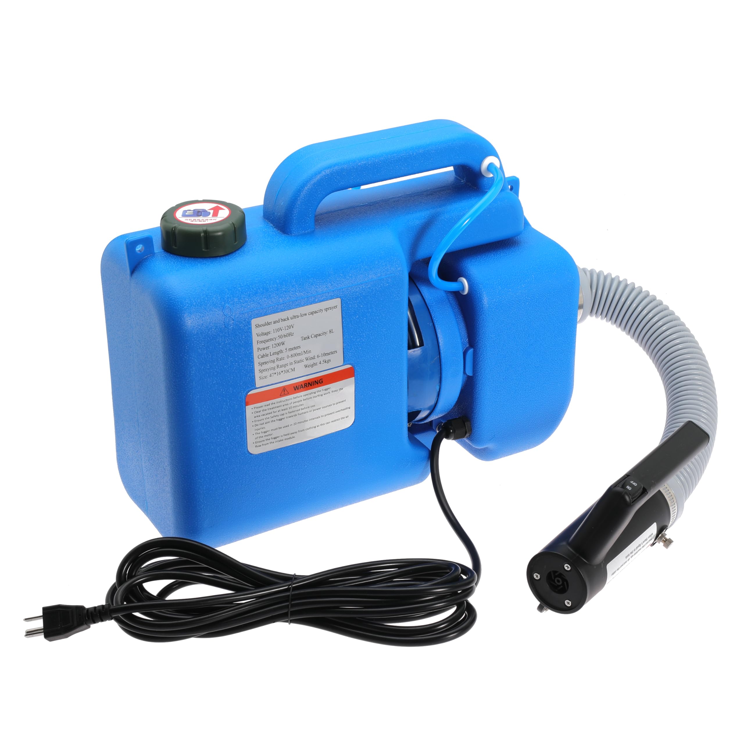 8L (2 Gallon) Electric ULV Fogger Machine - Portable Adjustable Flow Cold Mist Sprayer for Disinfection, Pest Control, Sanitization - Indoor & Outdoor Use in Homes, Schools, Hospitals, Warehouses