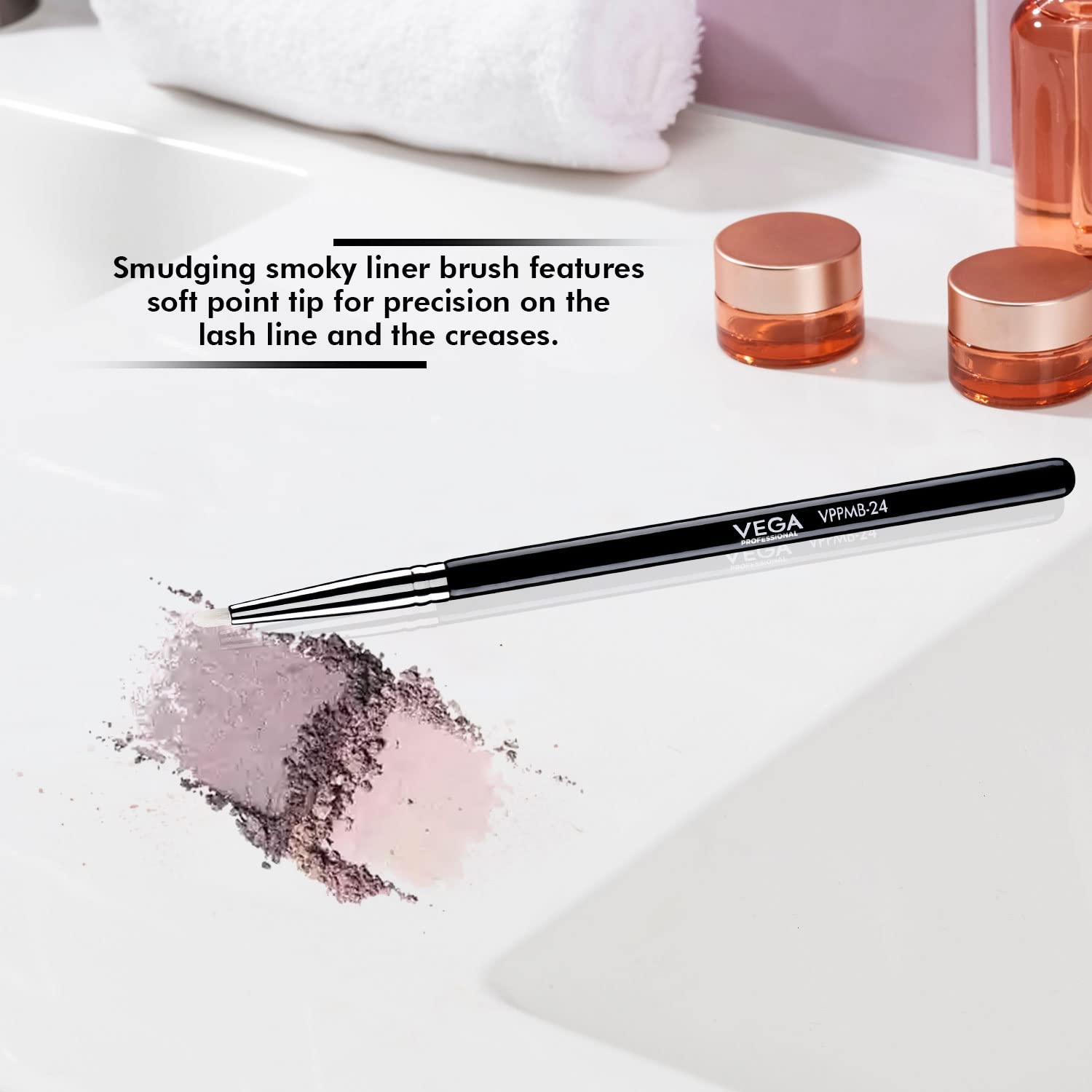 VEGA PROFESSIONAL Smudging Eyeliner Brush - Soft Bristles with Copper Ferrule & Wooden Handle (VPPMB-24) - Perfect for Smoky Eye Makeup & Professional Makeup Application