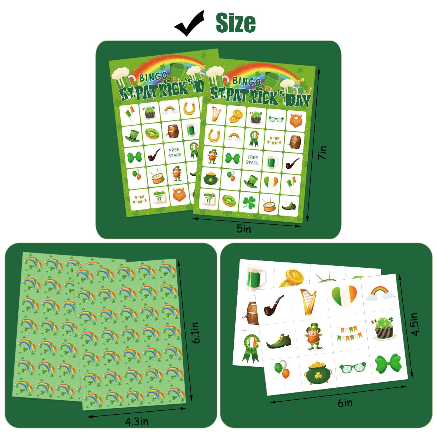 St Patricks Day Bingo Game for 24 Players - Kids Party & Classroom Activity