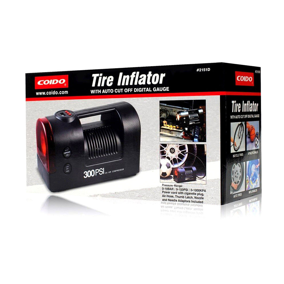 Coido 12V 300PSI Portable Air Compressor Tire Inflator with LED Light - Fast Car Tire Pump for Cars, SUVs, Bikes & Sports Equipment (Model 2151D) | Perfect for Road Trips, Emergency Flat Tires & Home Garage Use