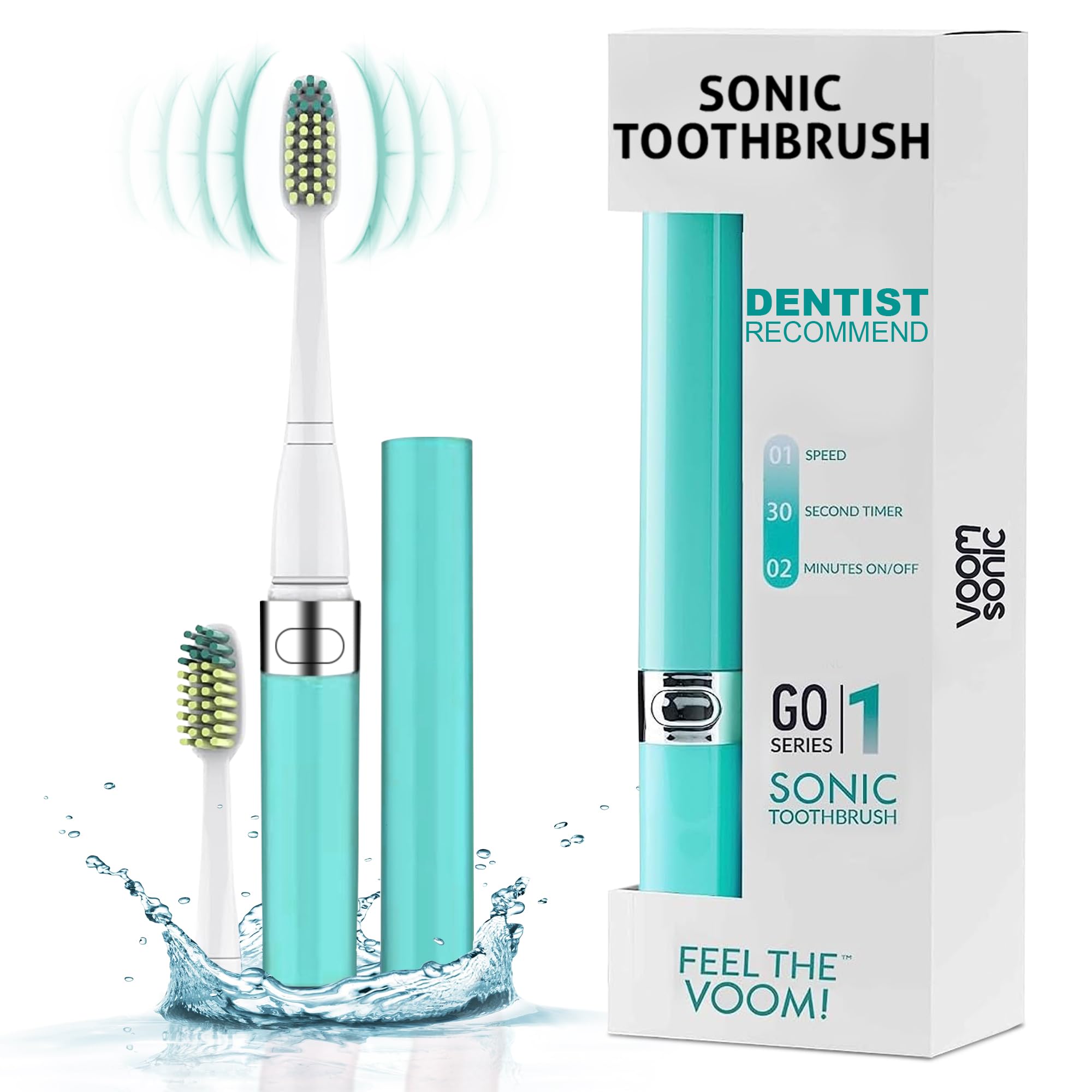 Voom Sonic Go 1 Series Travel Electric Toothbrush - Rechargeable Battery Powered Toothbrush for Adults & Kids | Dentist Recommended, Portable with 2 Minute Timer | Perfect for Travel, Camping & Daily Oral Care