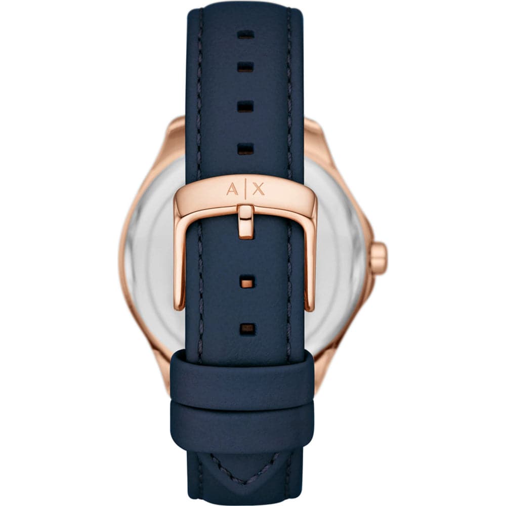 ARMANI EXCHANGE AX5260 Women's Blue Leather Strap Watch - Hampton Collection | Fashion Accessory for Business, Party & Everyday Wear