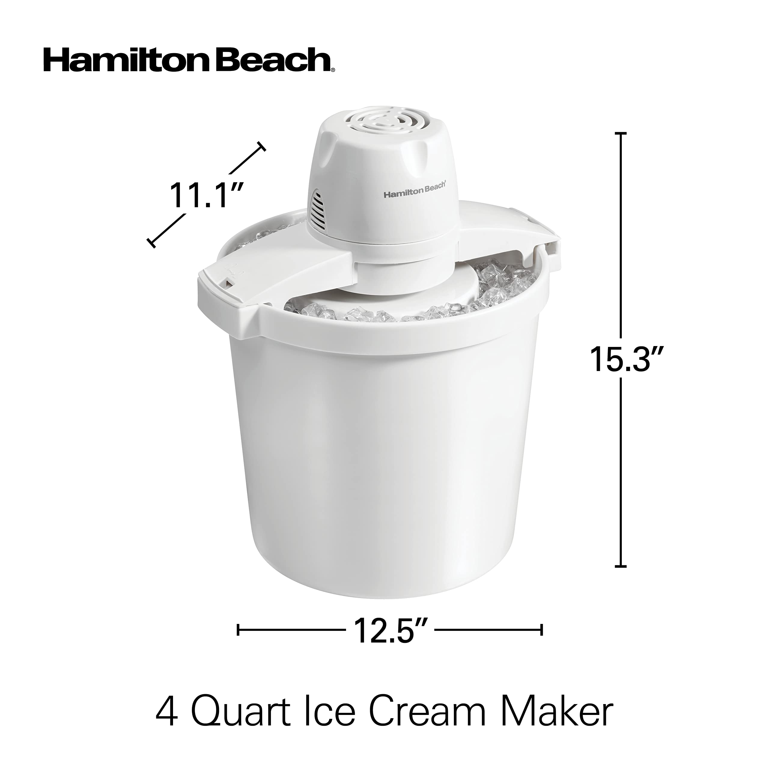 Hamilton Beach 4 Quart Electric Ice Cream Maker - Automatic Frozen Yogurt, Custard, Sorbet, Gelato & Sherbet Machine (White, Model 68330N) | Perfect for Home Desserts, Parties & Summer Treats
