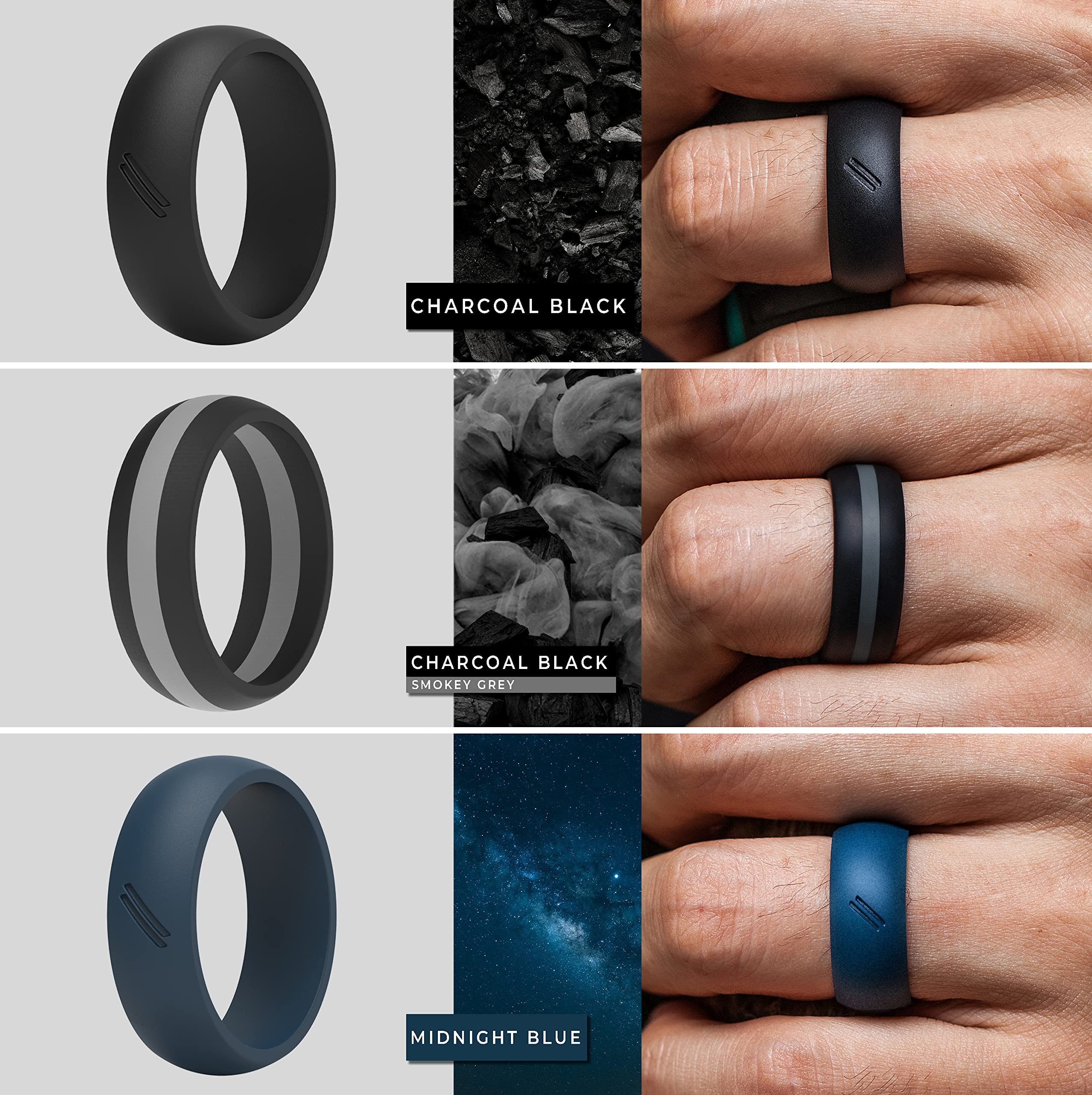 ThunderFit Silicone Wedding Rings for Men - 8 Pack Rubber Engagement Bands, 8.7mm Wide & 2.5mm Thick - Durable, Comfortable Alternative Metal Rings for Active Lifestyle, Gym, Sports, Travel & Outdoor Activities